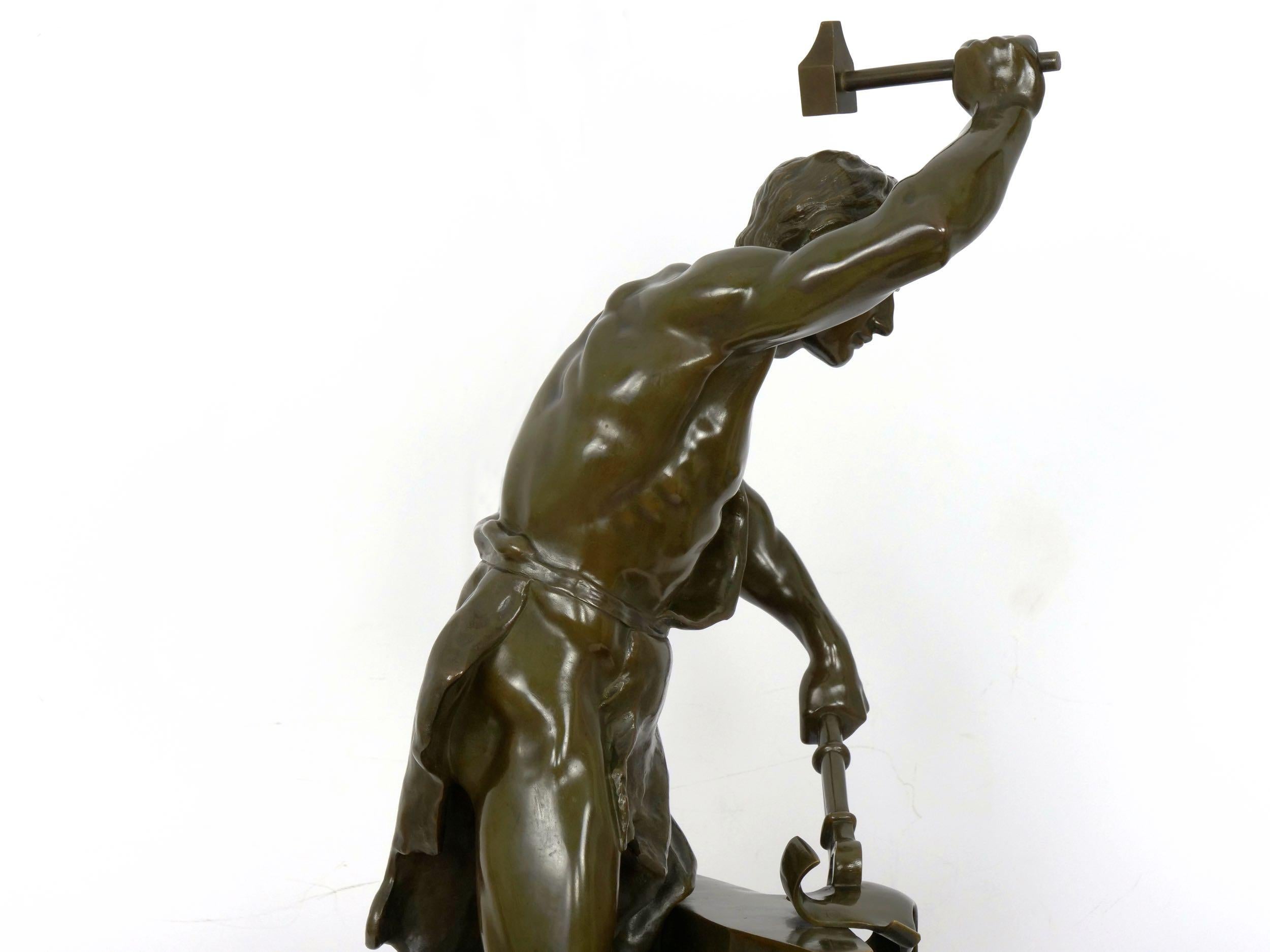 Antique French Bronze Sculpture of a Blacksmith by Adrien-Etienne Gaudez 12