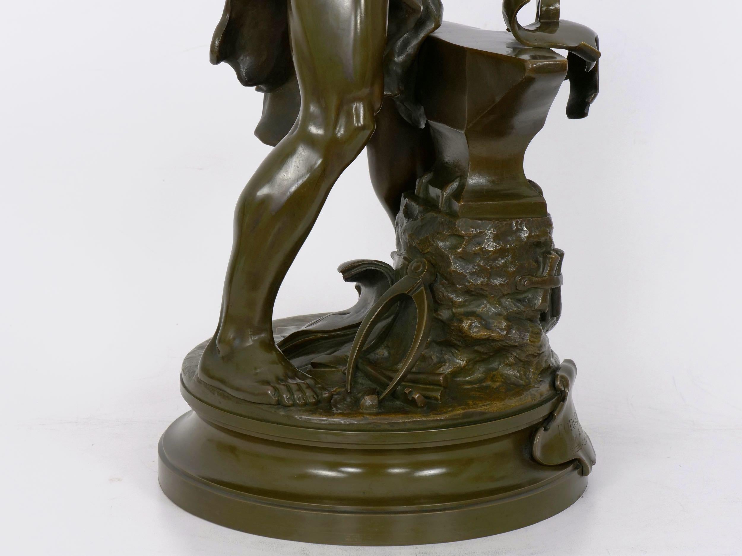 Antique French Bronze Sculpture of a Blacksmith by Adrien-Etienne Gaudez 13