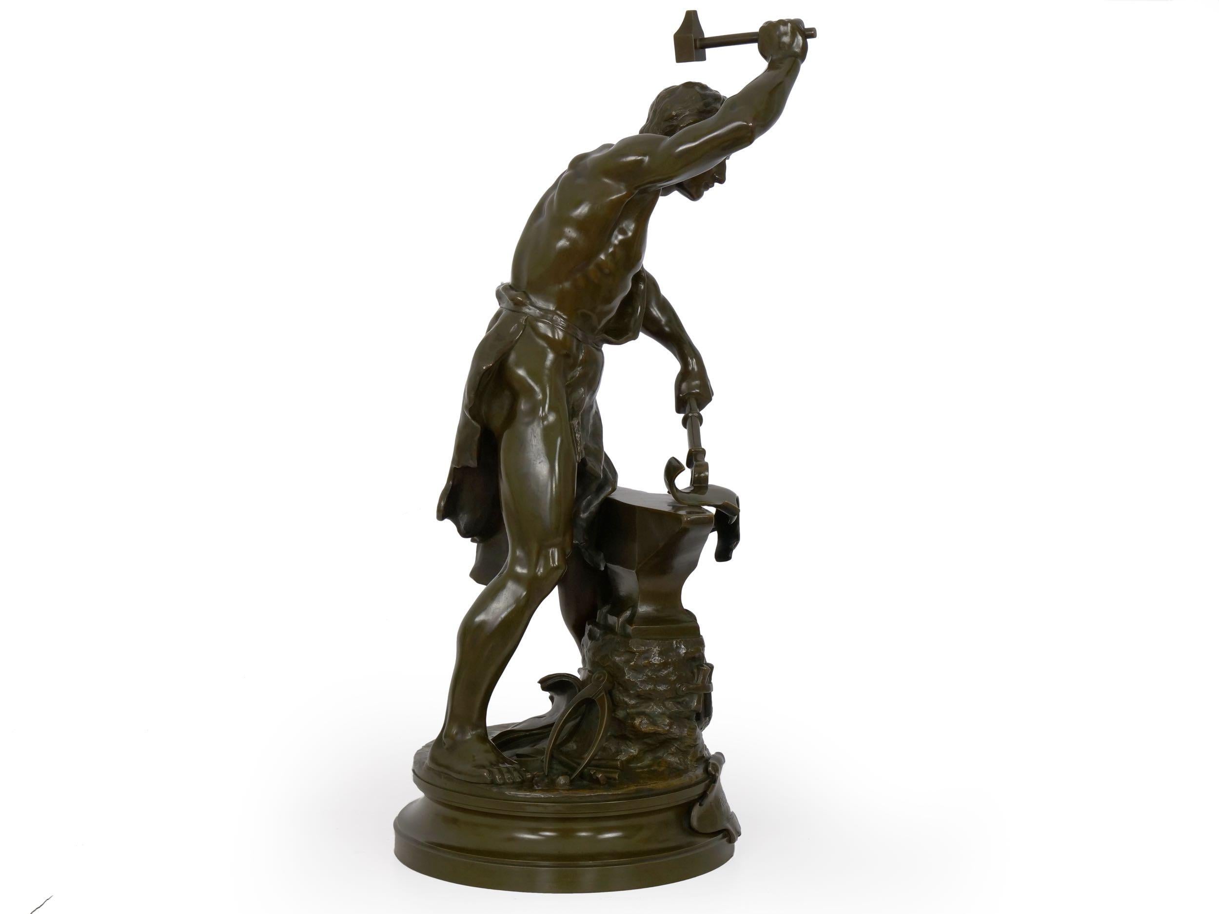 Antique French Bronze Sculpture of a Blacksmith by Adrien-Etienne Gaudez In Good Condition In Shippensburg, PA