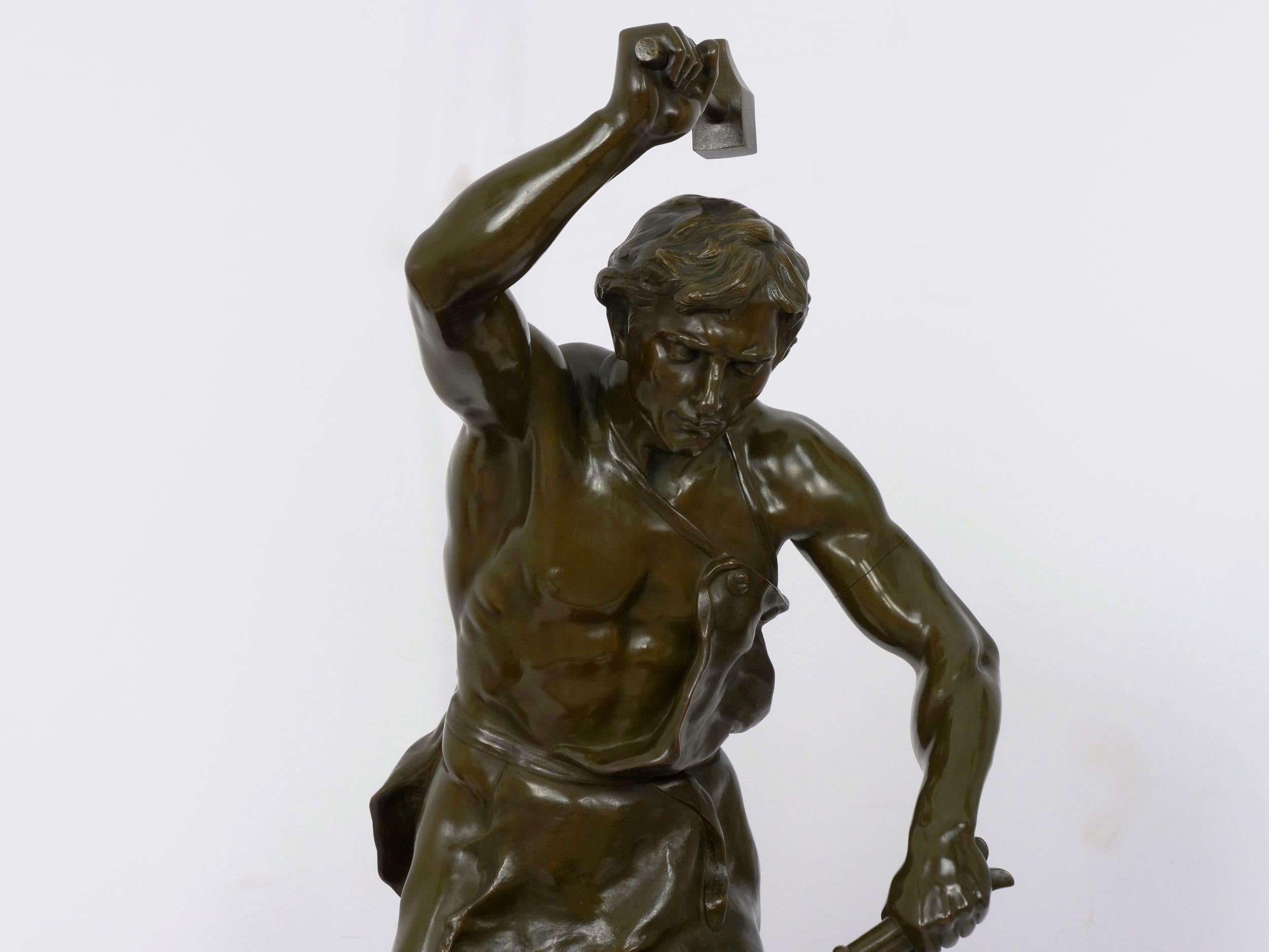 19th Century Antique French Bronze Sculpture of a Blacksmith by Adrien-Etienne Gaudez