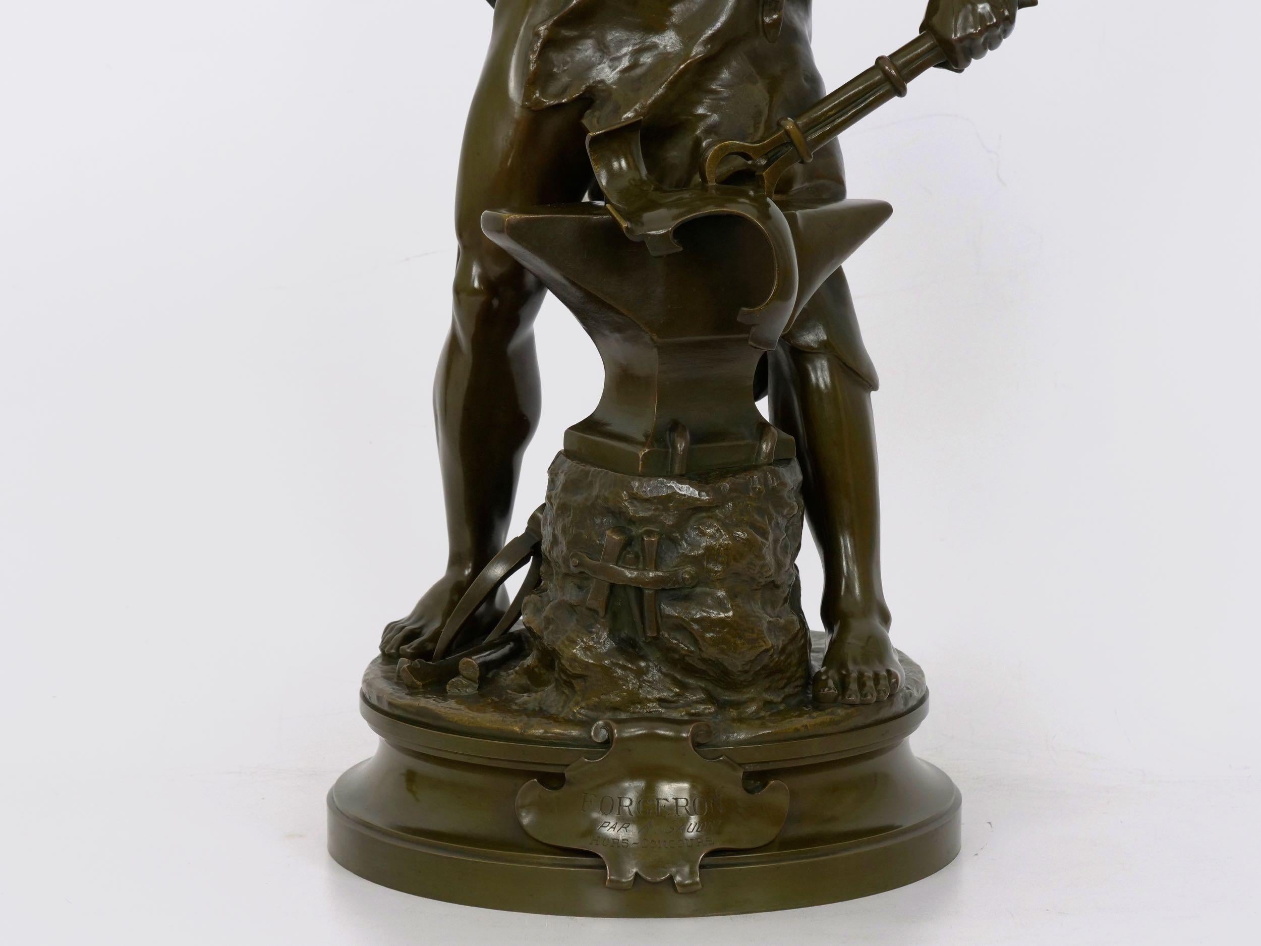 Antique French Bronze Sculpture of a Blacksmith by Adrien-Etienne Gaudez 1