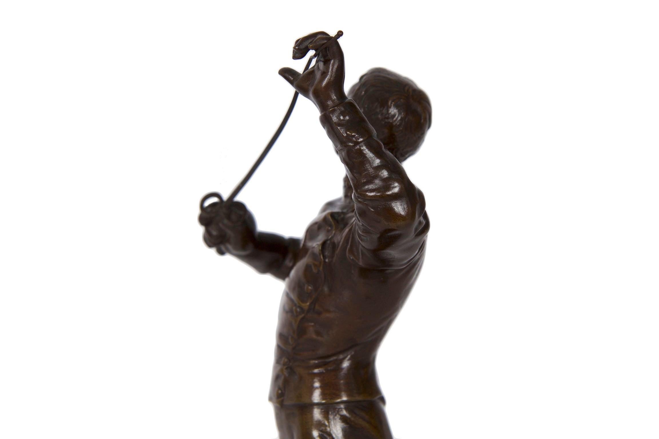 Antique French Bronze Sculpture of a Fencer by Benoit Rougelet 4