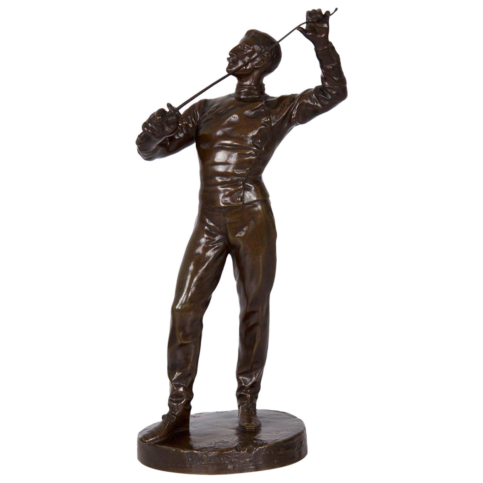 Antique French Bronze Sculpture of a Fencer by Benoit Rougelet