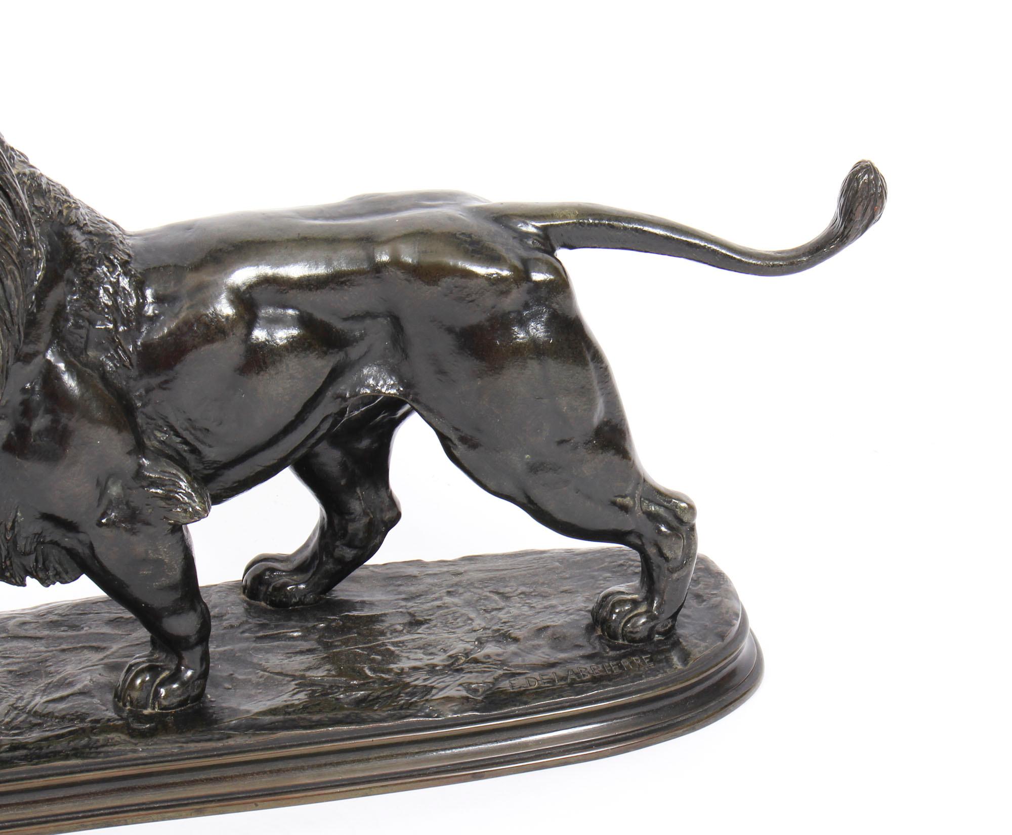 Late 19th Century French Bronze Sculpture of a Pacing Lion by Edouard Delabrierre, 19th Century