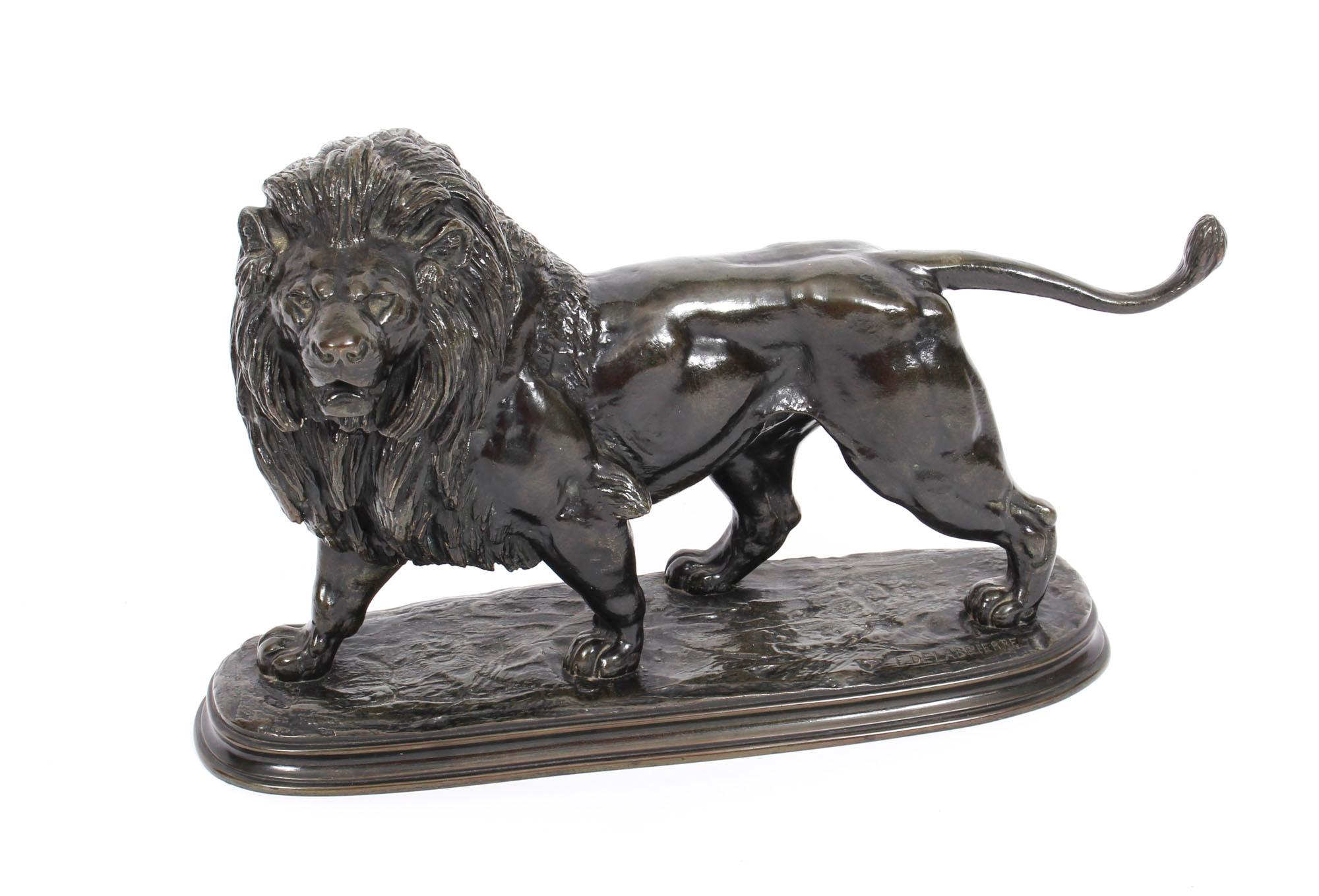 French Bronze Sculpture of a Pacing Lion by Edouard Delabrierre, 19th Century 2