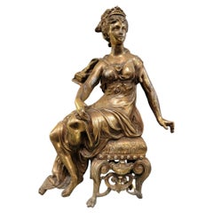 Antique French Bronze Sculpture of a Seated Maiden
