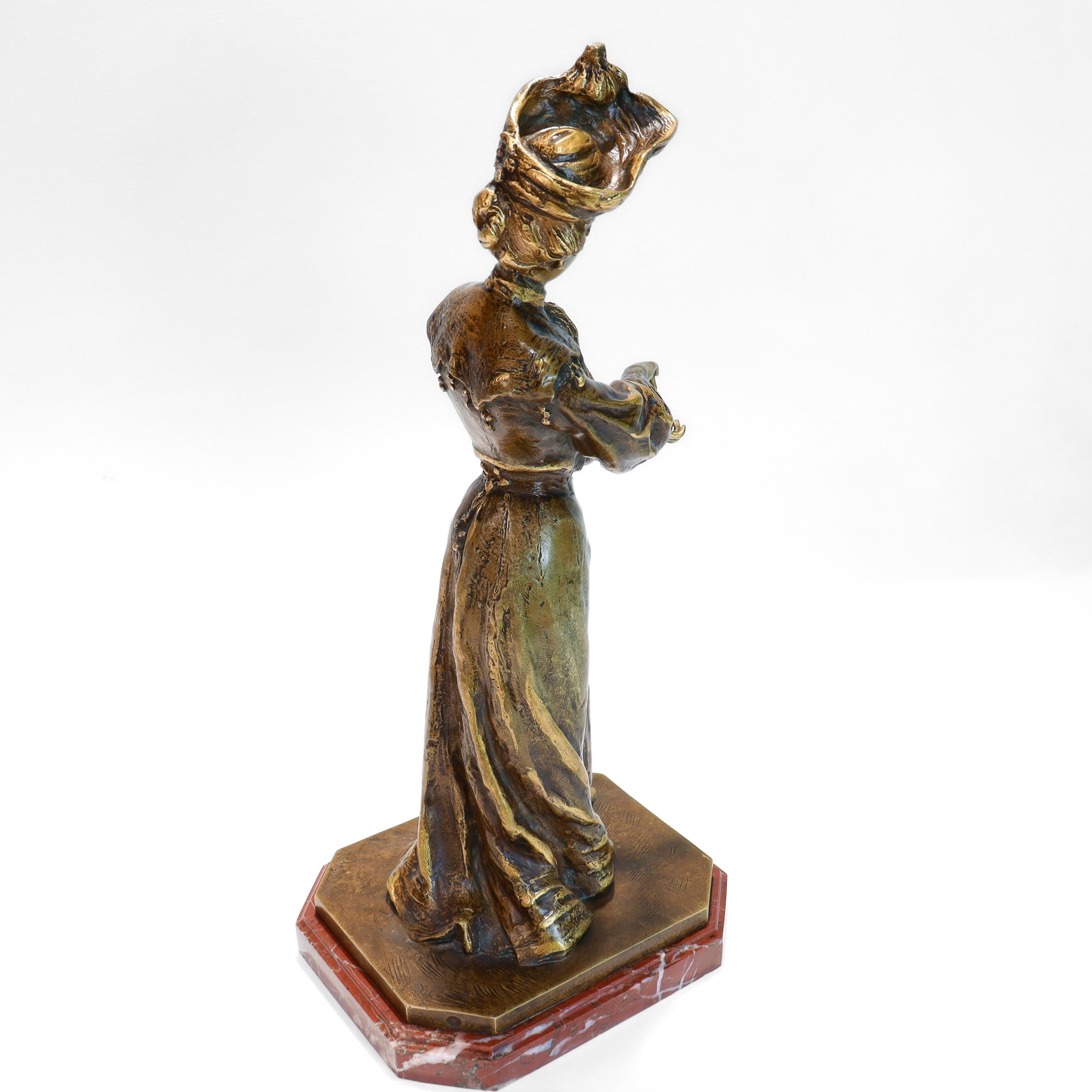 Antique French Bronze Sculpture of a Woman with Marble Plinth by Louis Lerolle For Sale 4