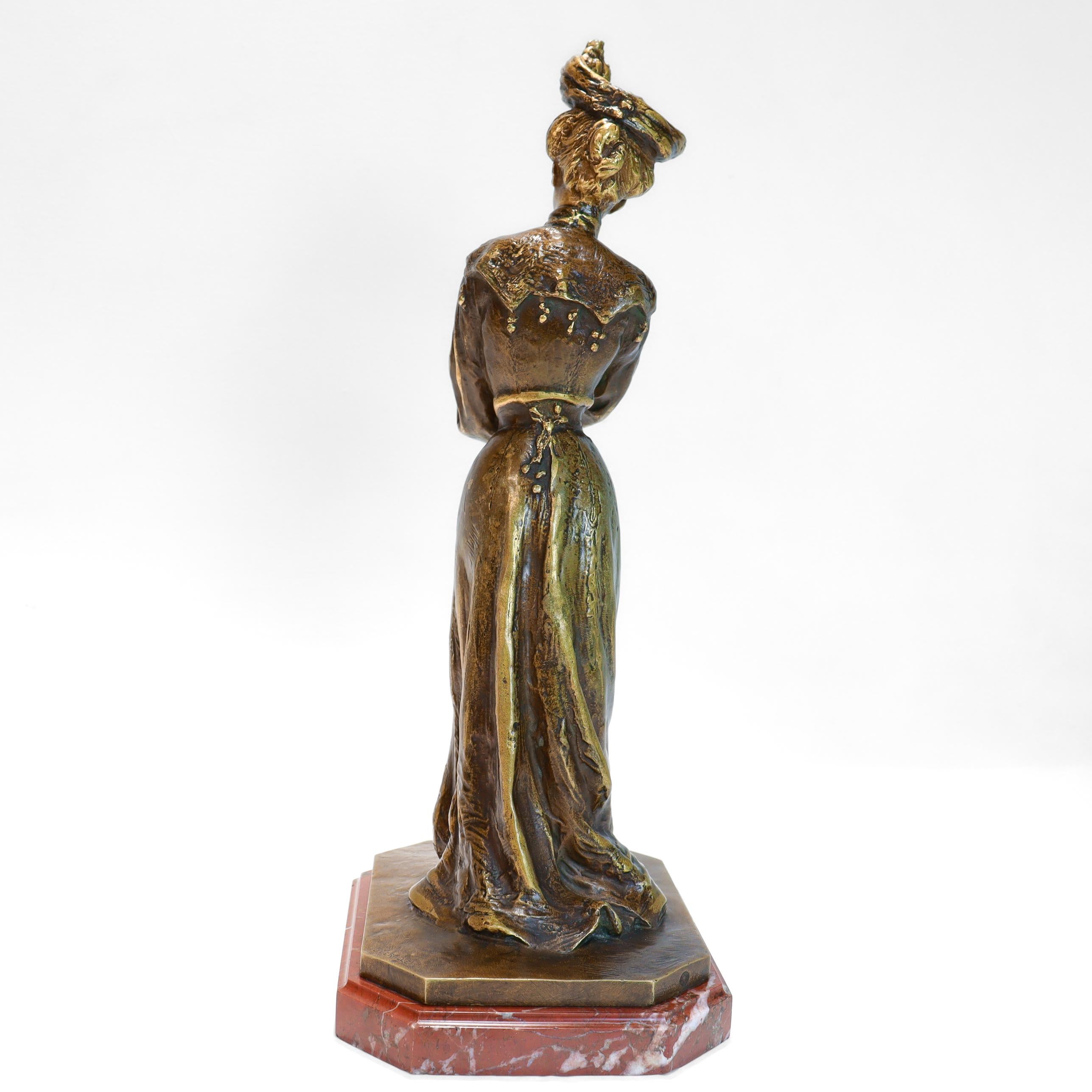 20th Century Antique French Bronze Sculpture of a Woman with Marble Plinth by Louis Lerolle For Sale