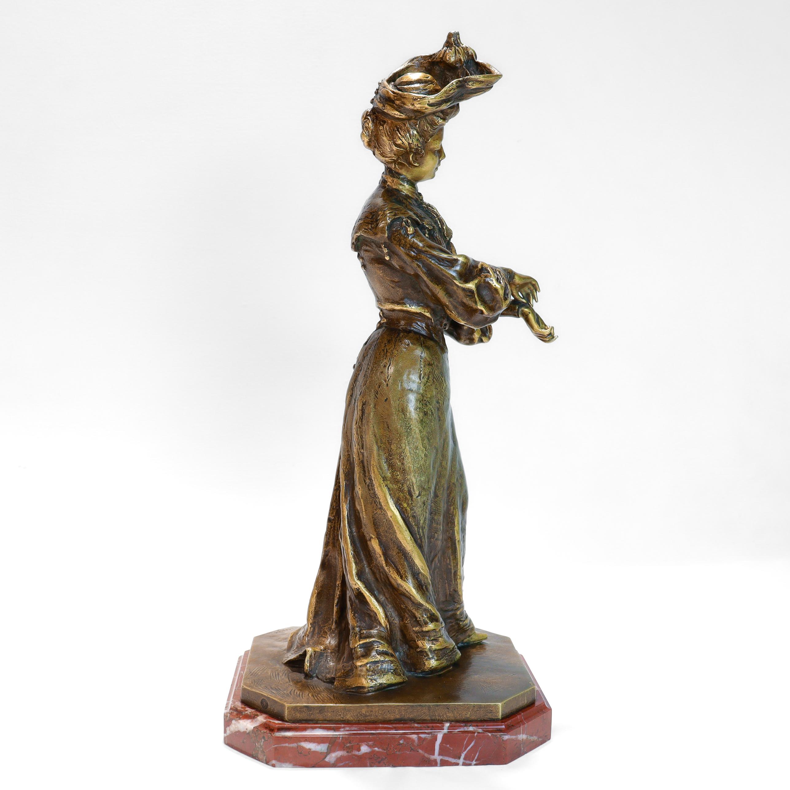Antique French Bronze Sculpture of a Woman with Marble Plinth by Louis Lerolle For Sale 1