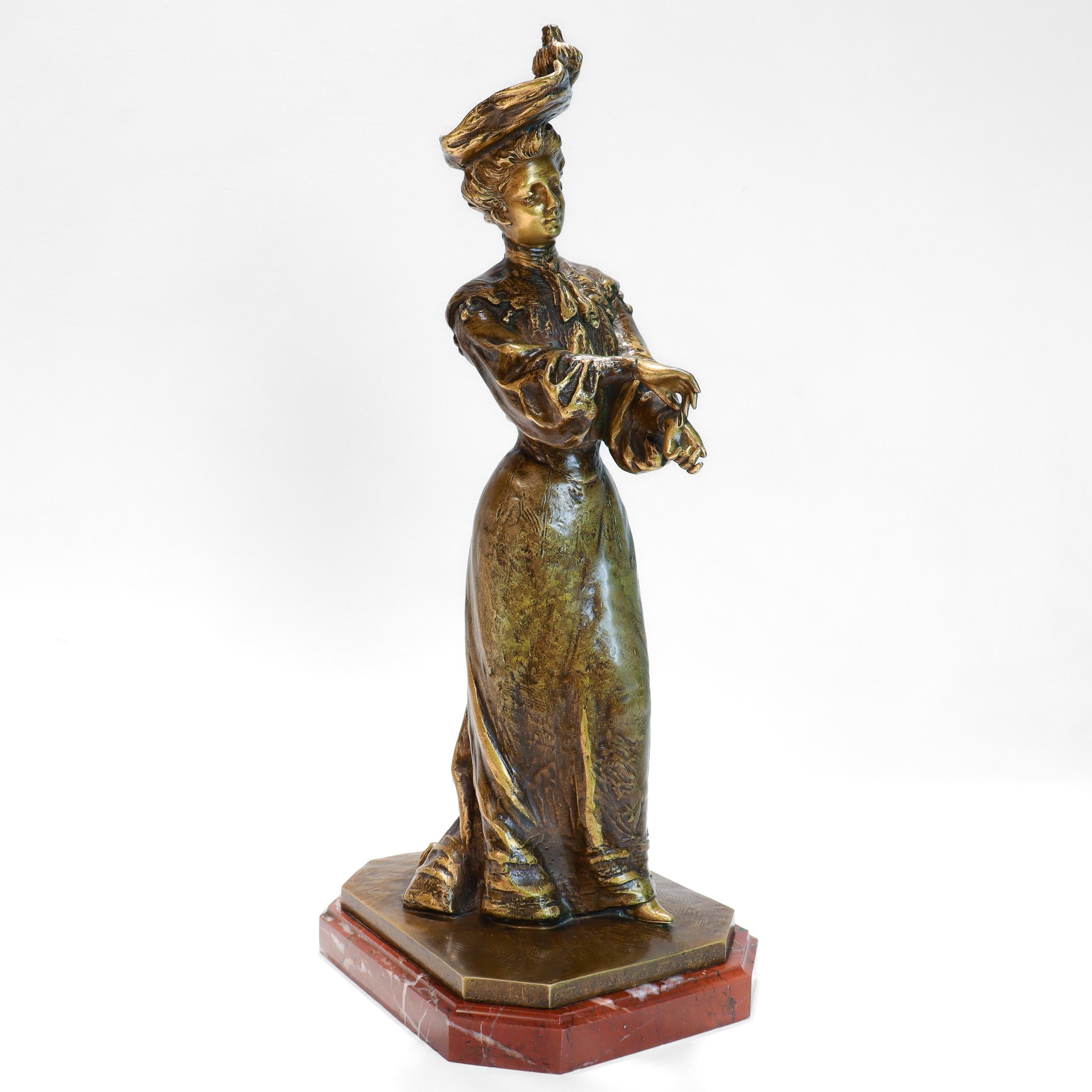 Antique French Bronze Sculpture of a Woman with Marble Plinth by Louis Lerolle For Sale 2