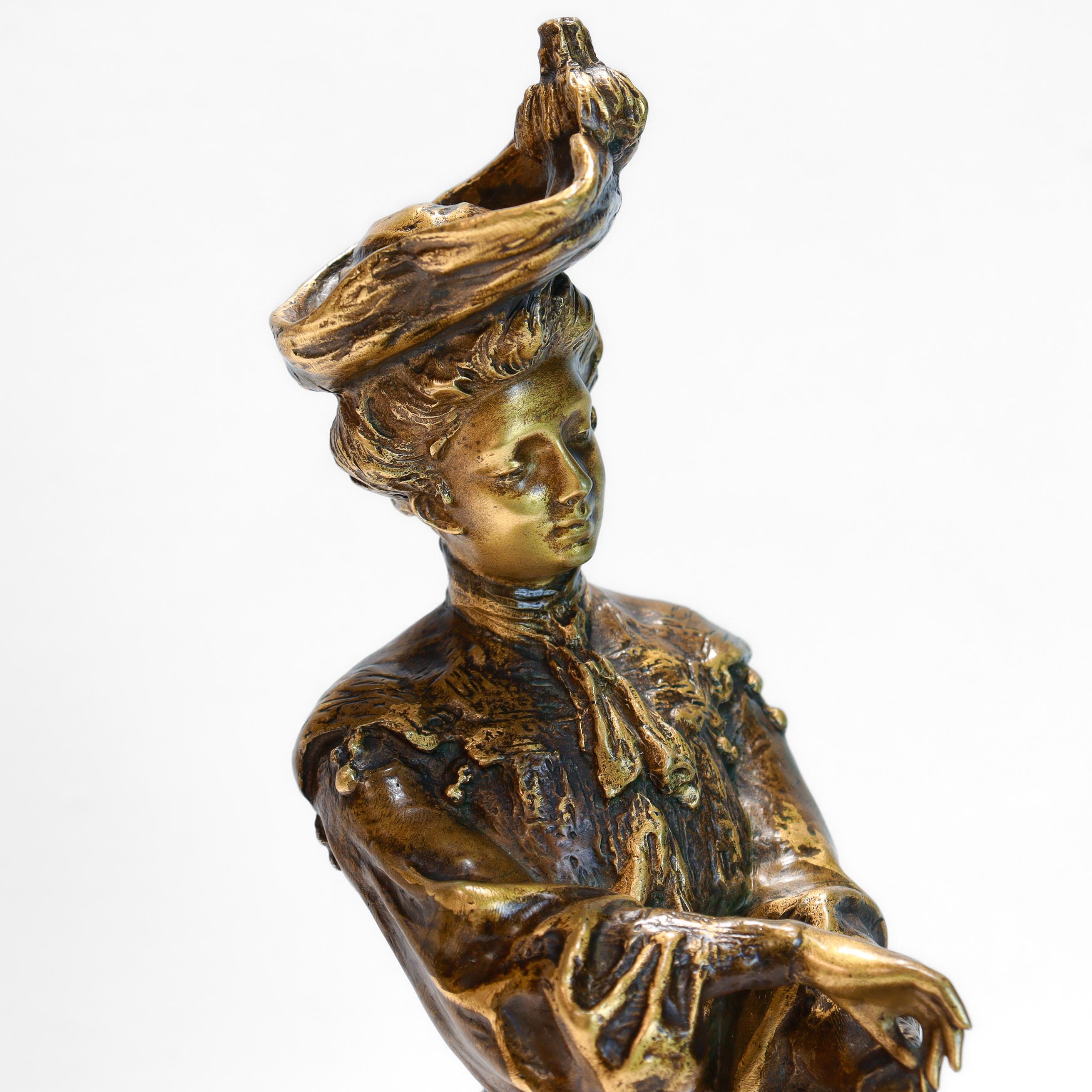 Antique French Bronze Sculpture of a Woman with Marble Plinth by Louis Lerolle For Sale 3