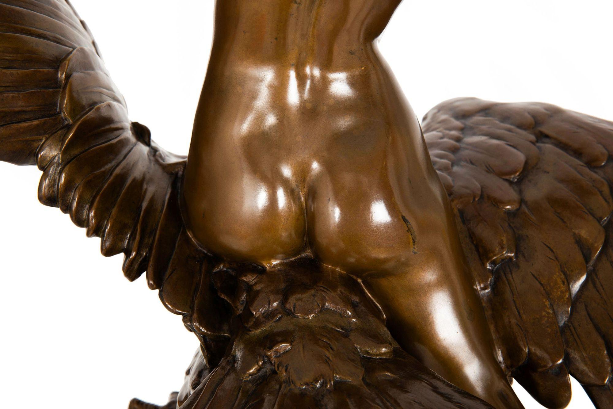 Antique French Bronze Sculpture of “Diana Riding Eagle” by Georges Bareau 5