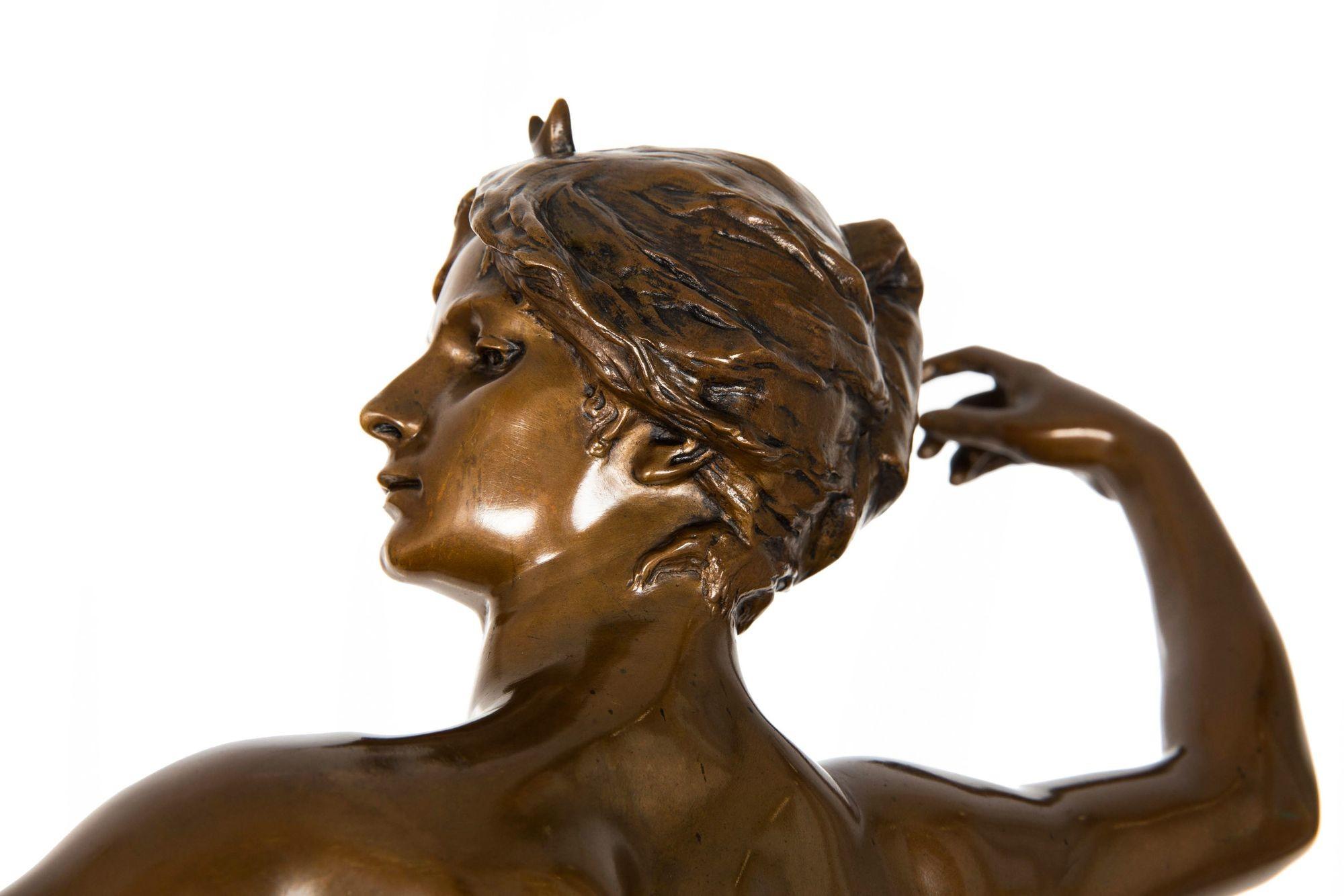 Antique French Bronze Sculpture of “Diana Riding Eagle” by Georges Bareau 6