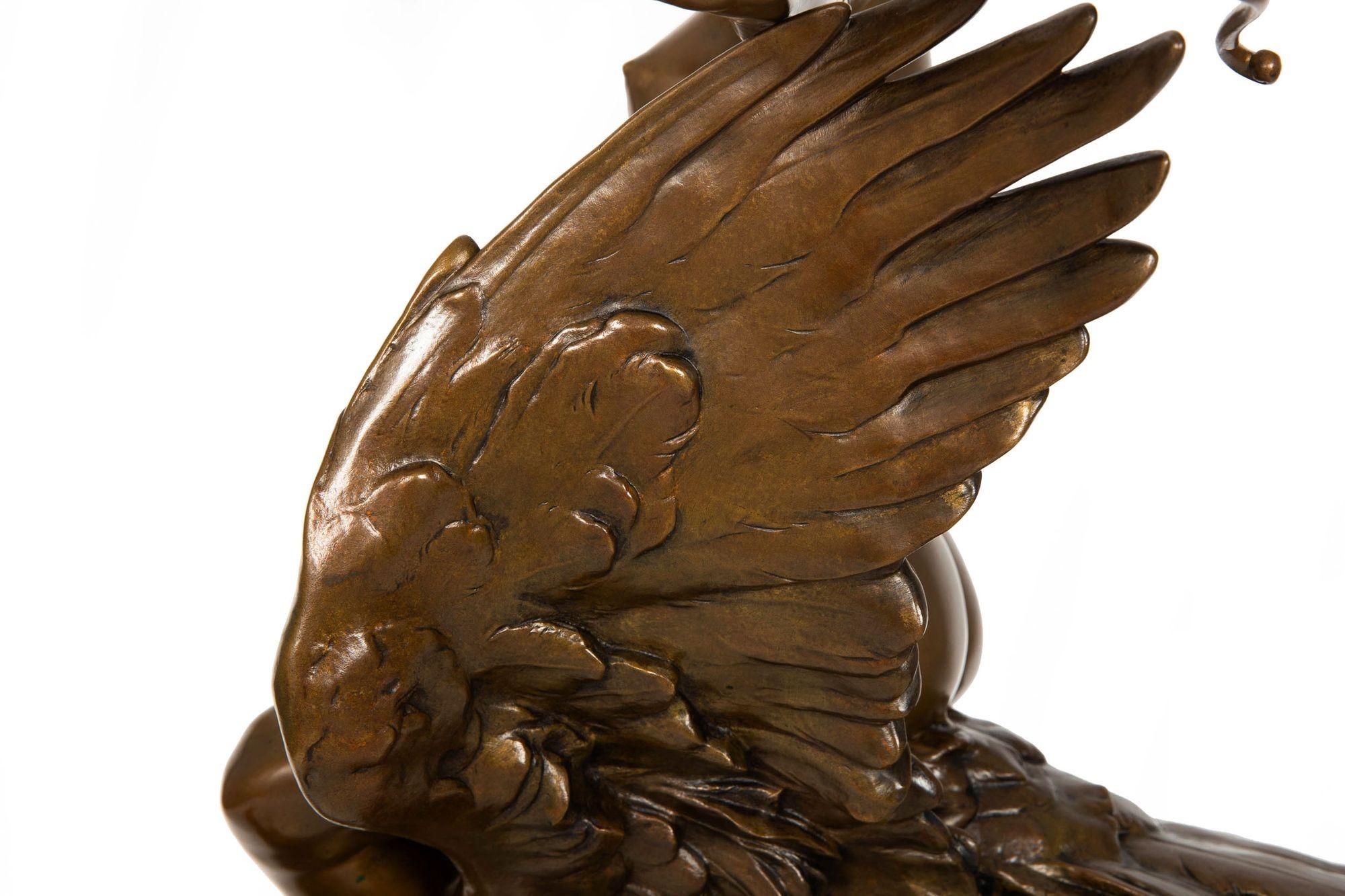 Antique French Bronze Sculpture of “Diana Riding Eagle” by Georges Bareau 7