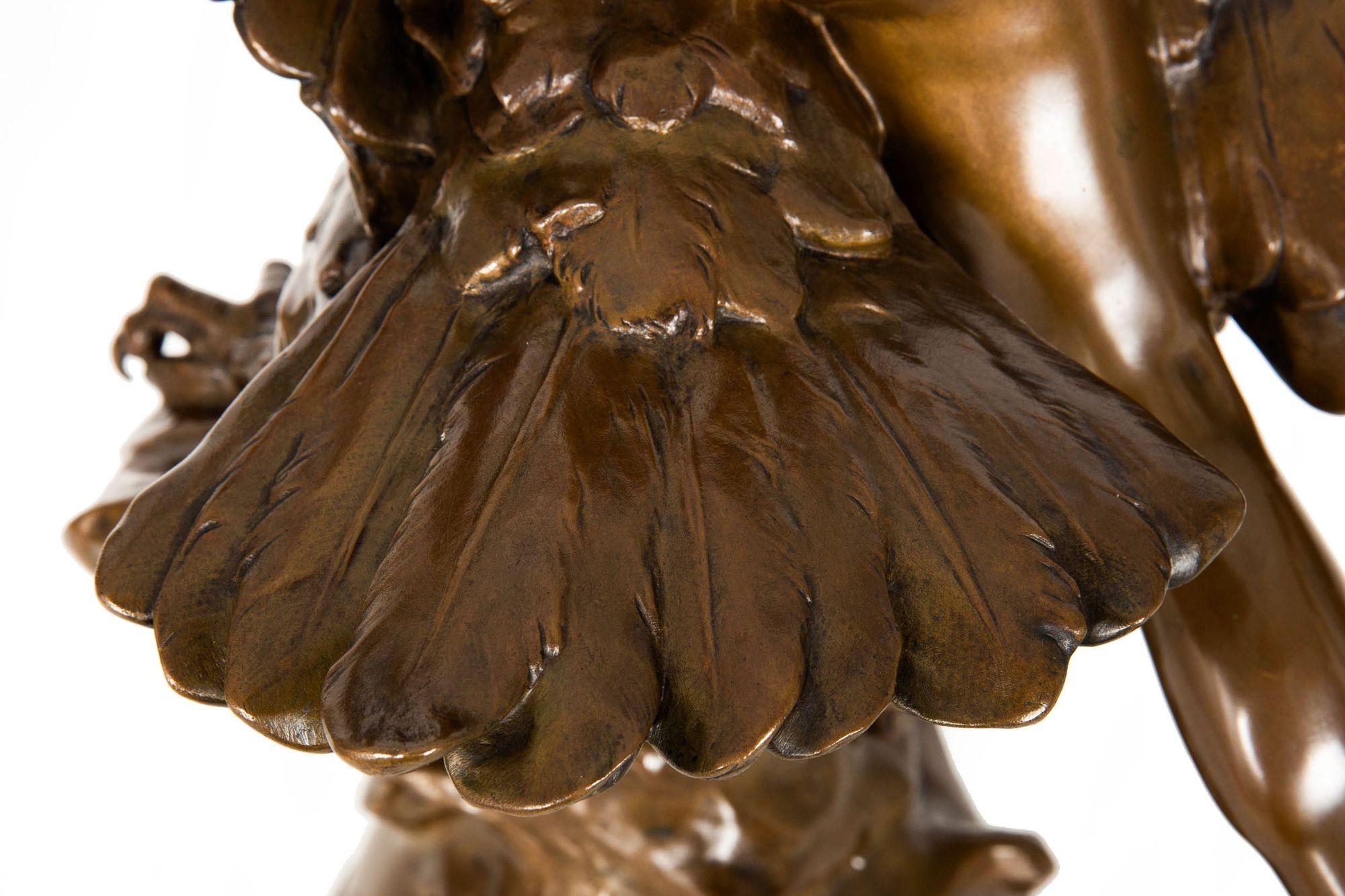 Antique French Bronze Sculpture of “Diana Riding Eagle” by Georges Bareau 12