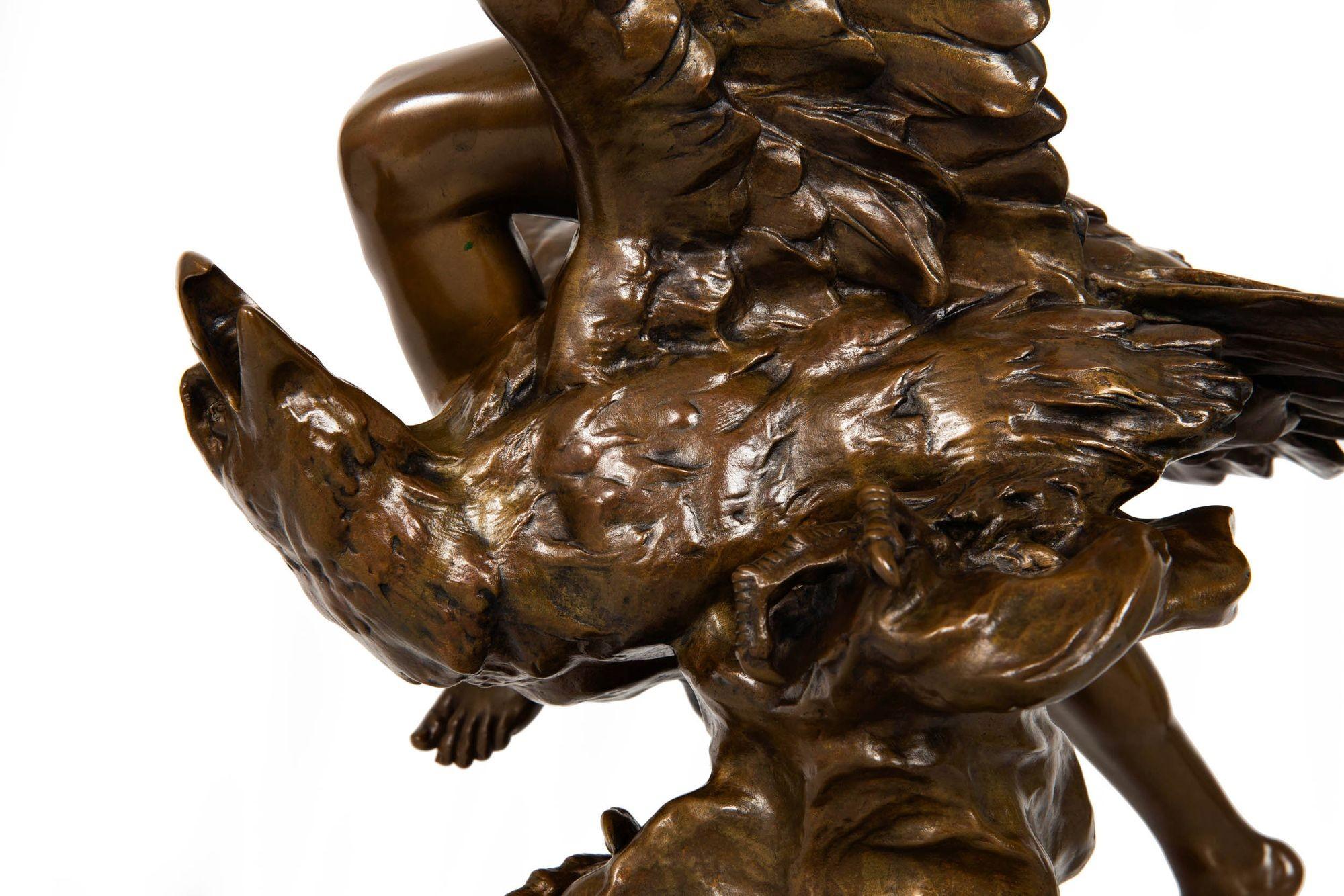 Antique French Bronze Sculpture of “Diana Riding Eagle” by Georges Bareau 13