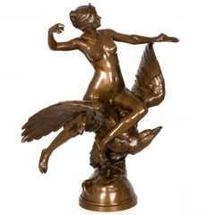 Antique French Bronze Sculpture of “Diana Riding Eagle” by Georges Bareau
