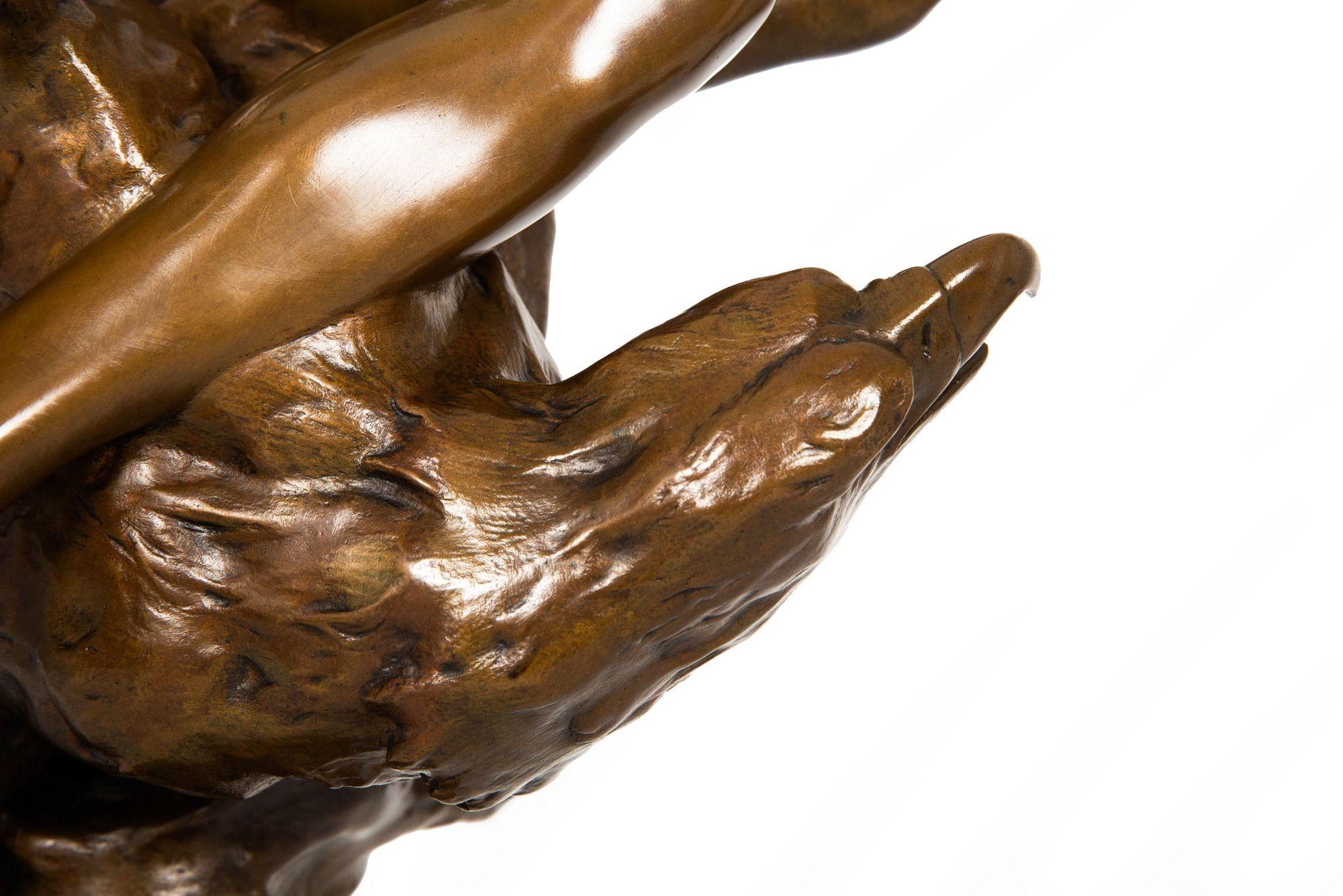 Antique French Bronze Sculpture of “Diana Riding Eagle” by Georges Bareau 15