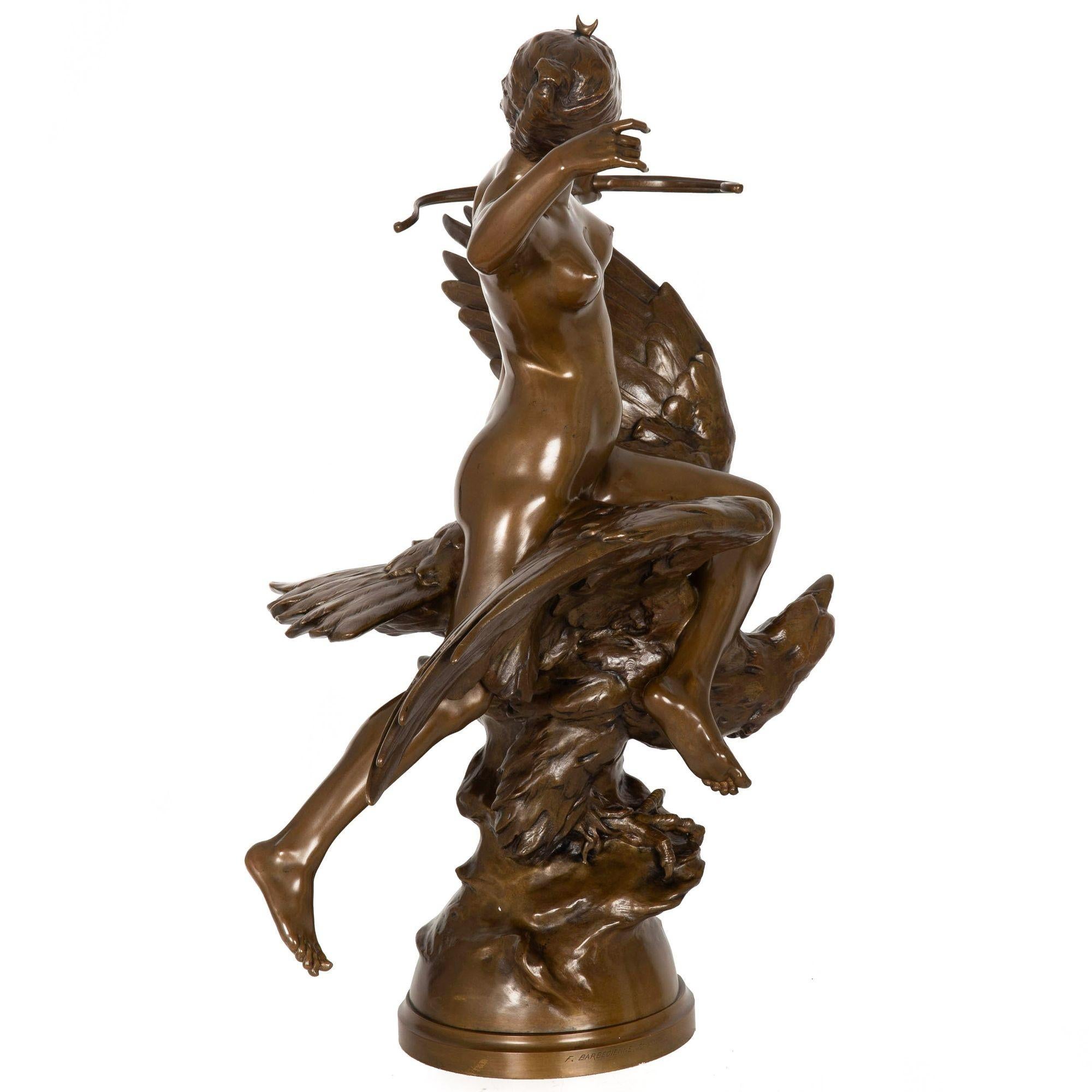 Antique French Bronze Sculpture of “Diana Riding Eagle” by Georges Bareau In Good Condition In Shippensburg, PA