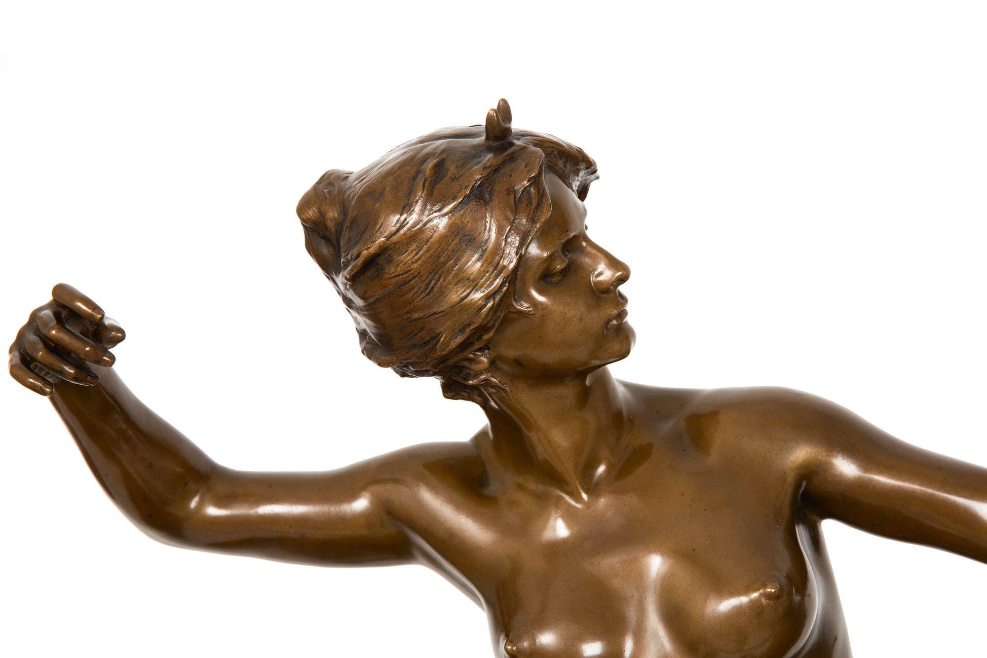 Antique French Bronze Sculpture of “Diana Riding Eagle” by Georges Bareau 1