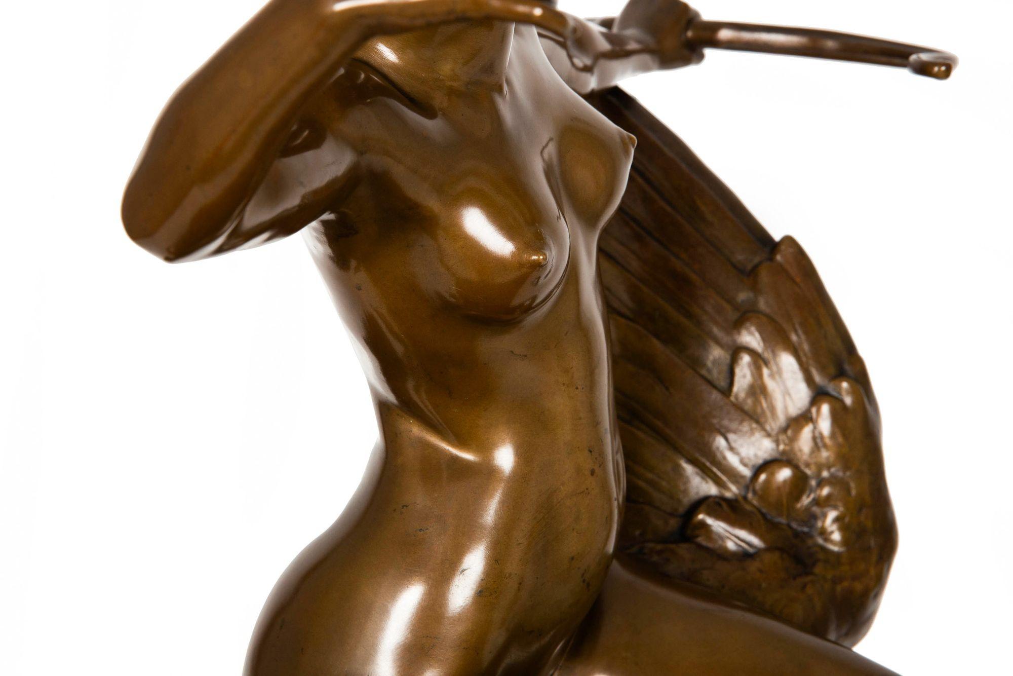 Antique French Bronze Sculpture of “Diana Riding Eagle” by Georges Bareau 2