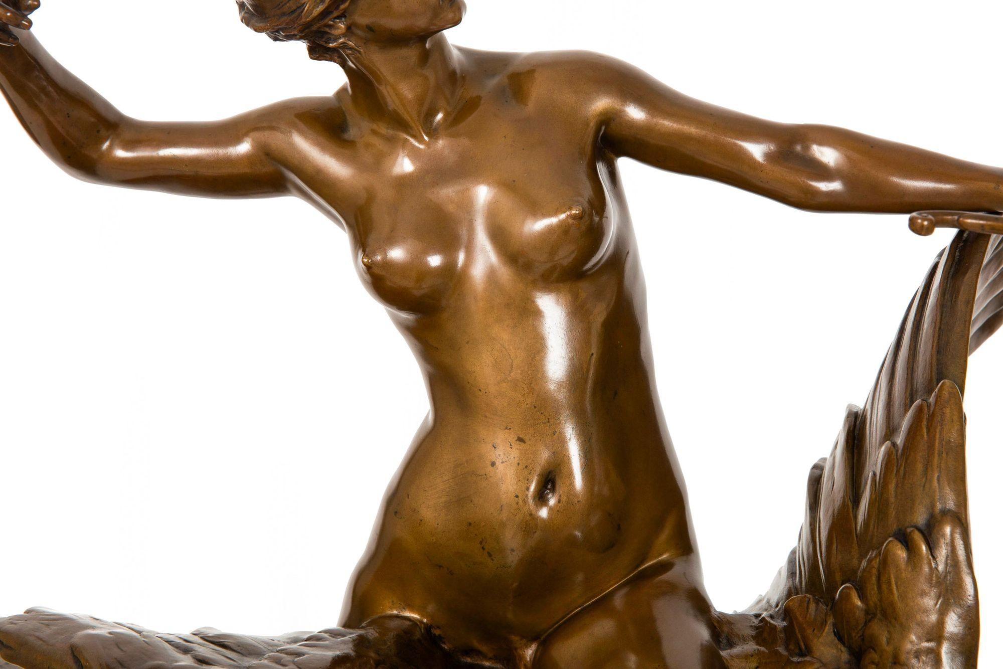 Antique French Bronze Sculpture of “Diana Riding Eagle” by Georges Bareau 3