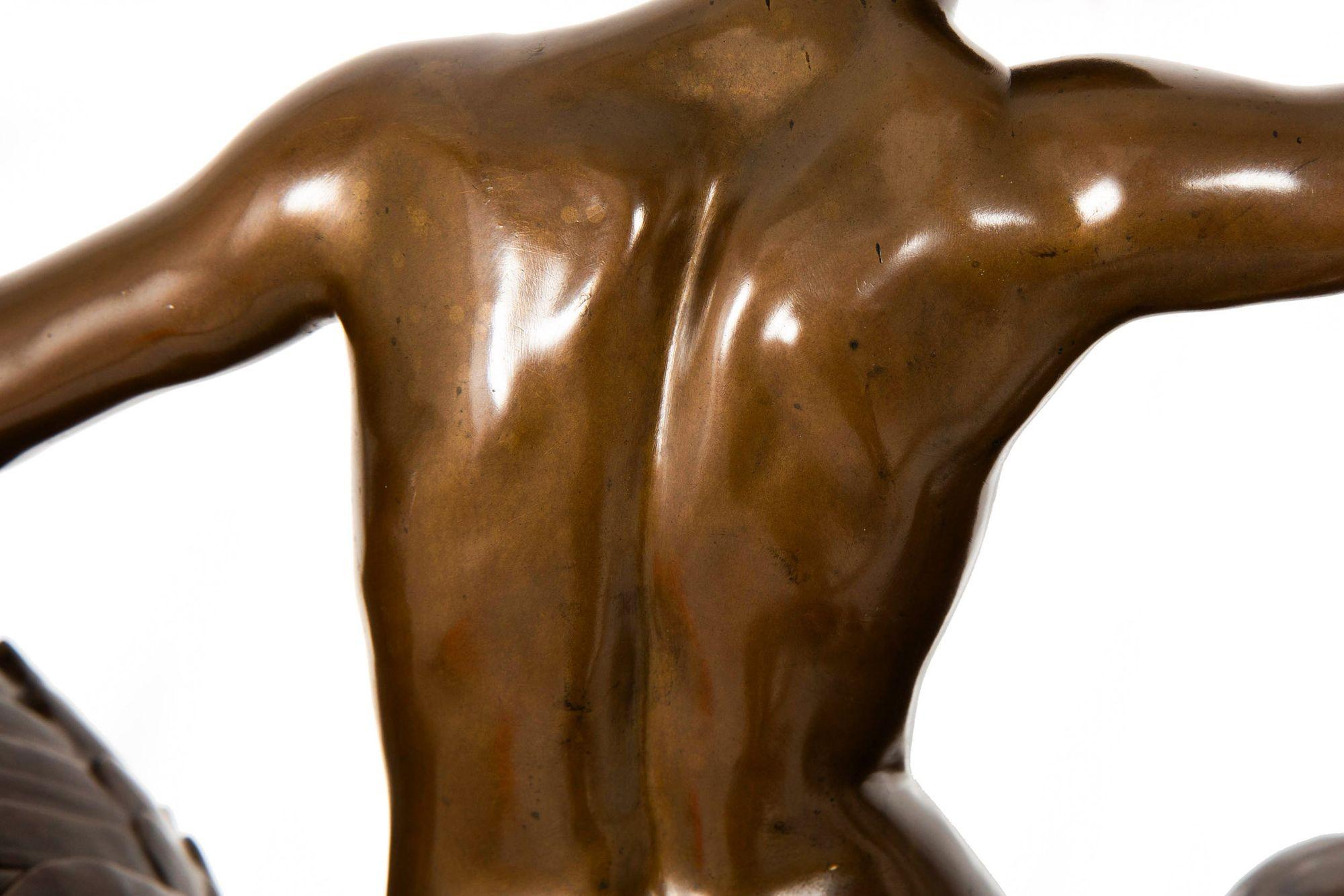 Antique French Bronze Sculpture of “Diana Riding Eagle” by Georges Bareau 4