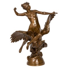 Antique French Bronze Sculpture of “Diana Riding Eagle” by Georges Bareau