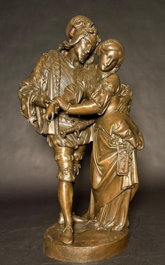 Antique French Escultura de bronce de Fausto y Margarita, de Guillaume Denière