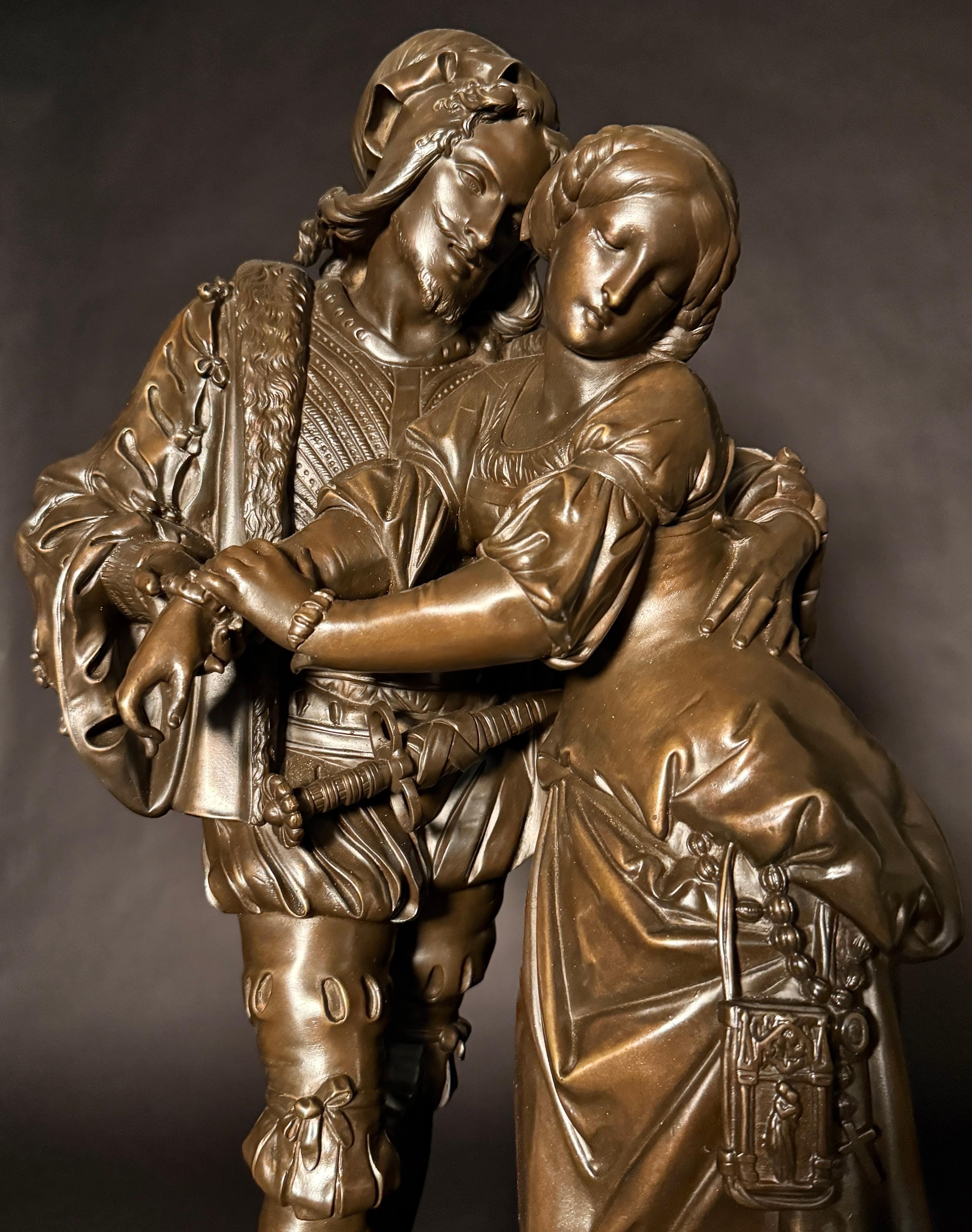Romantico Antique French Scultura in bronzo di Faust e Marguerite, di Guillaume Denière in vendita