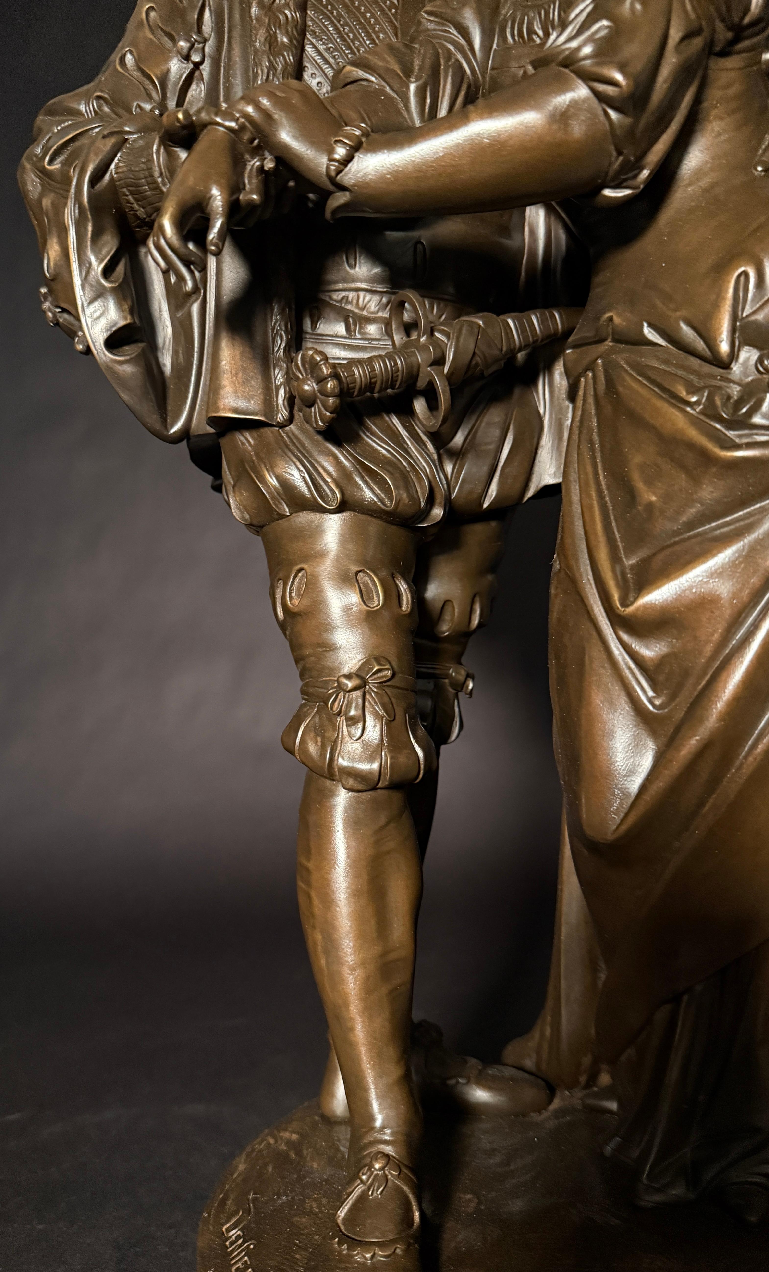 Patinato Antique French Scultura in bronzo di Faust e Marguerite, di Guillaume Denière in vendita