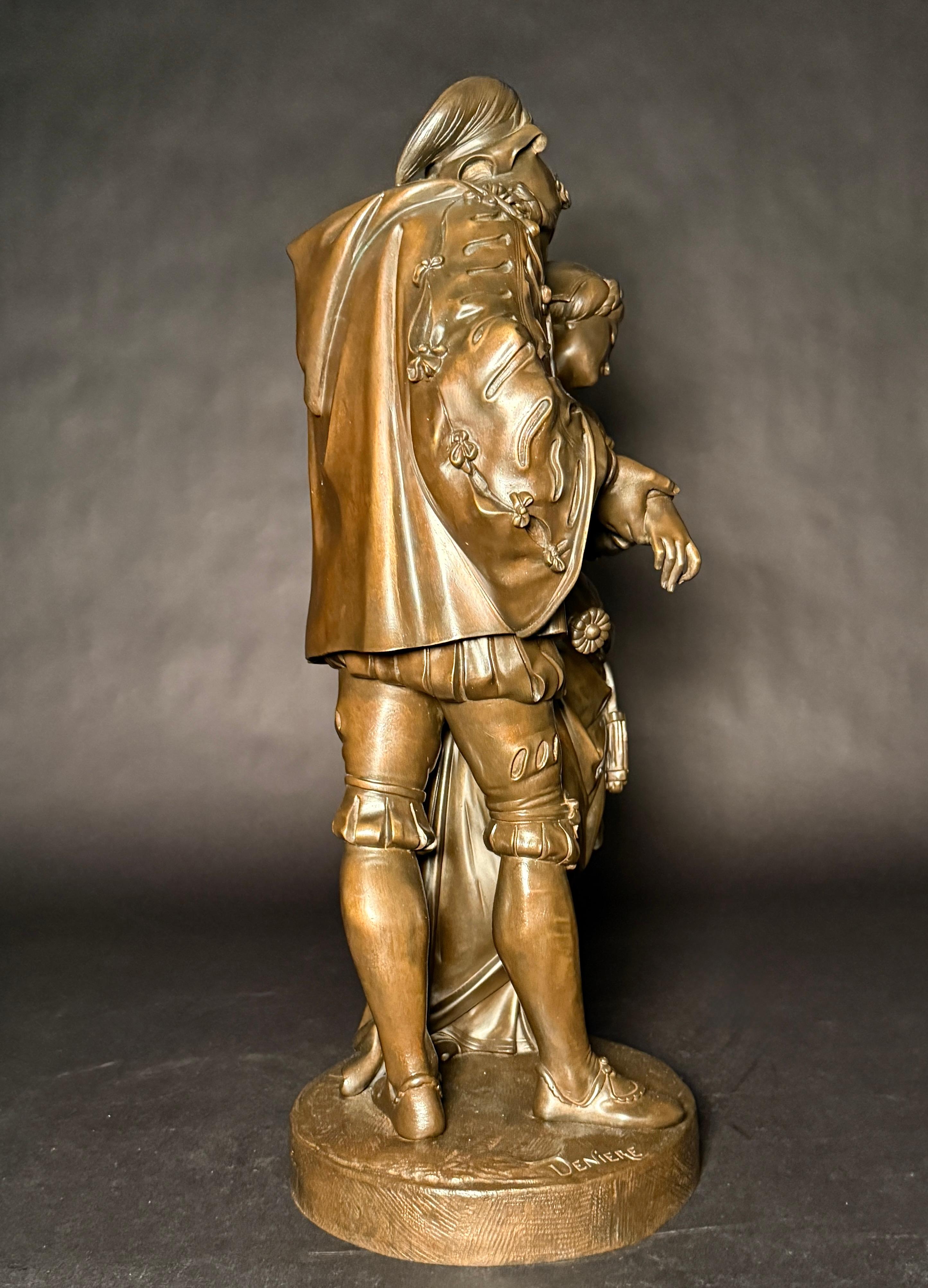 XIX secolo Antique French Scultura in bronzo di Faust e Marguerite, di Guillaume Denière in vendita