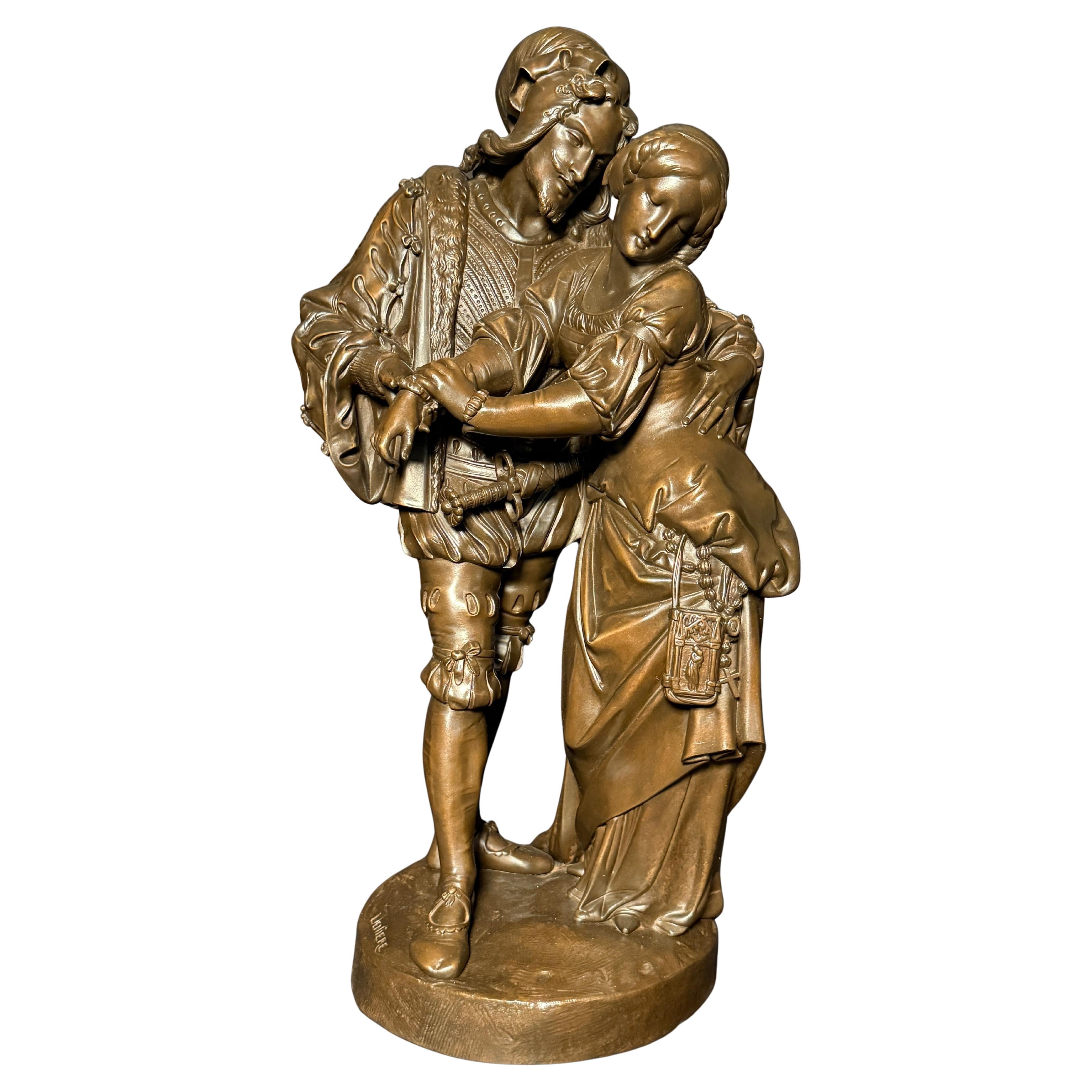 Antique French Scultura in bronzo di Faust e Marguerite, di Guillaume Denière in vendita
