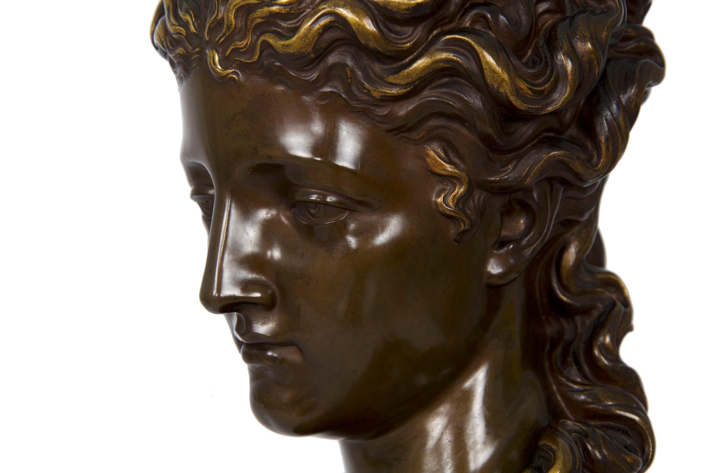 Antique French Bronze Sculpture of Female Bust by Eugene Aizelin & F.Barbedienne 7