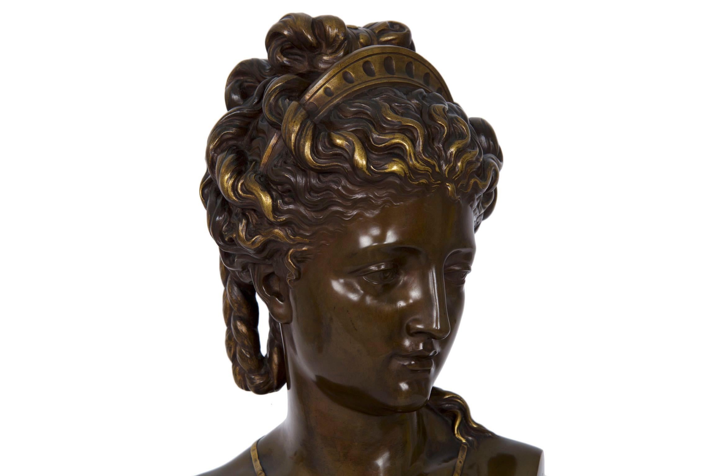 Eugene Aizelin (French, 1821-1902) bronze bust of a woman with tiara
Cast by F. Barbedienne, signed in shoulder E. Aizelin 1870, signed in back F. Barbedienne Fondeurs

A very fine bronze bust of a woman with a tiara by Eugene Aizelin, the work