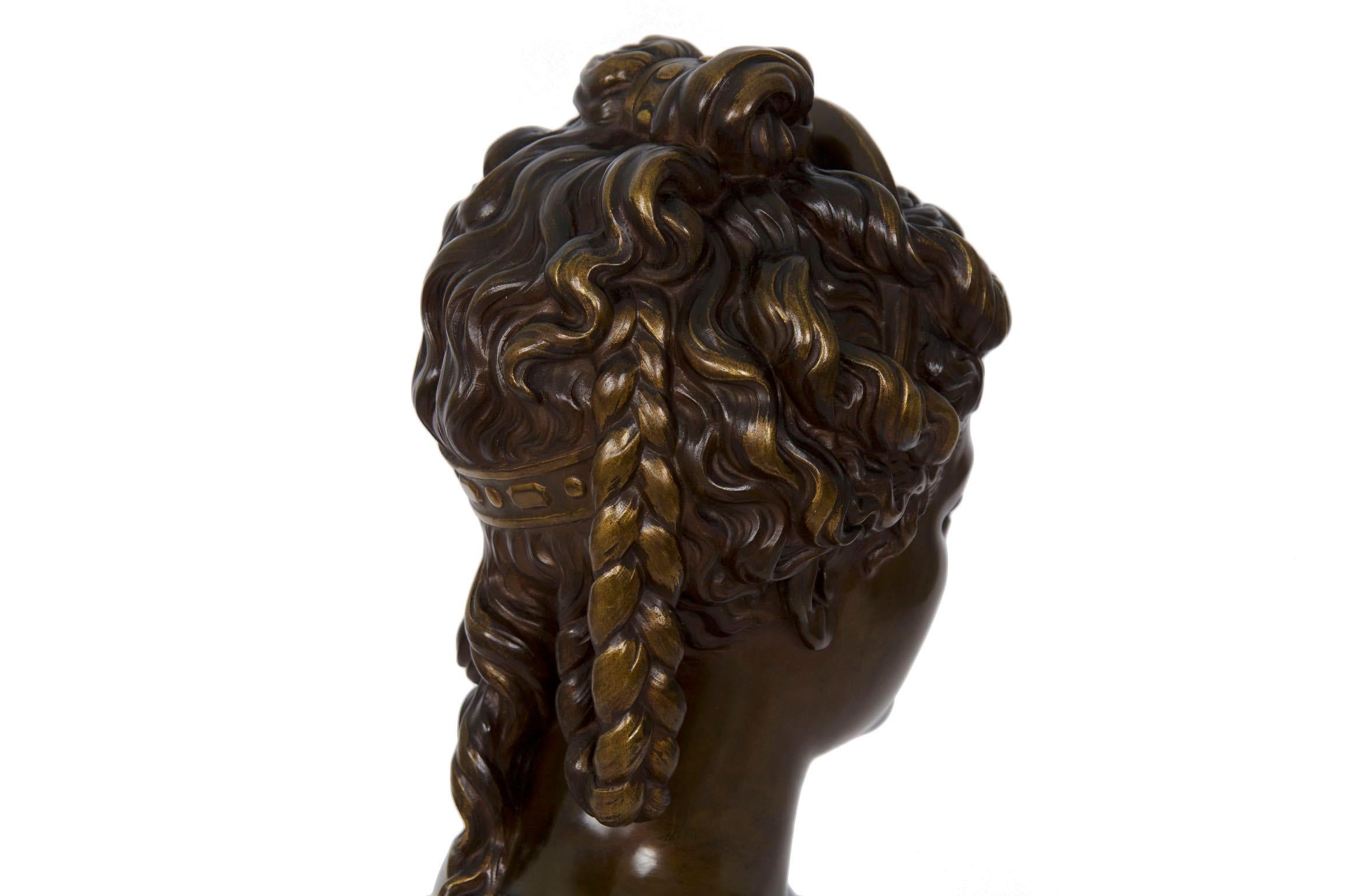 Antique French Bronze Sculpture of Female Bust by Eugene Aizelin & F.Barbedienne 15