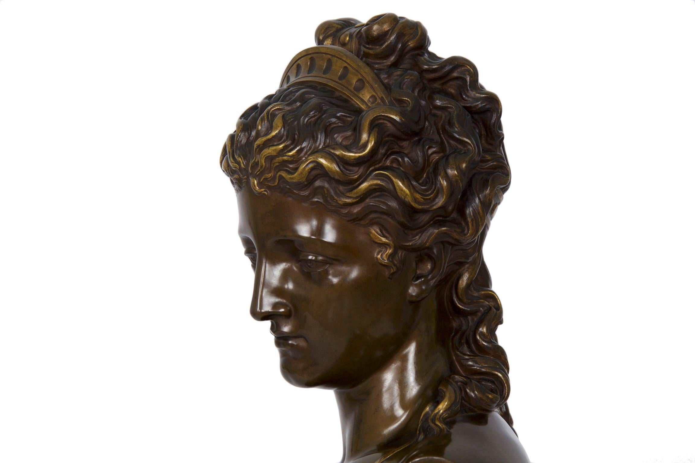Antique French Bronze Sculpture of Female Bust by Eugene Aizelin & F.Barbedienne 2