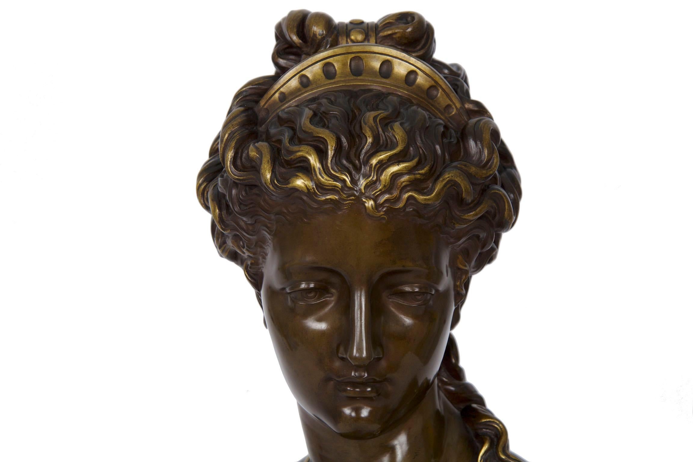 Antique French Bronze Sculpture of Female Bust by Eugene Aizelin & F.Barbedienne 4
