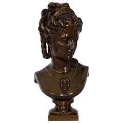 Antique French Bronze Sculpture of Female Bust by Eugene Aizelin & F.Barbedienne