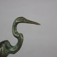Antique French Bronze Sculpture of Great Blue Heron in Marsh, Circa 1910