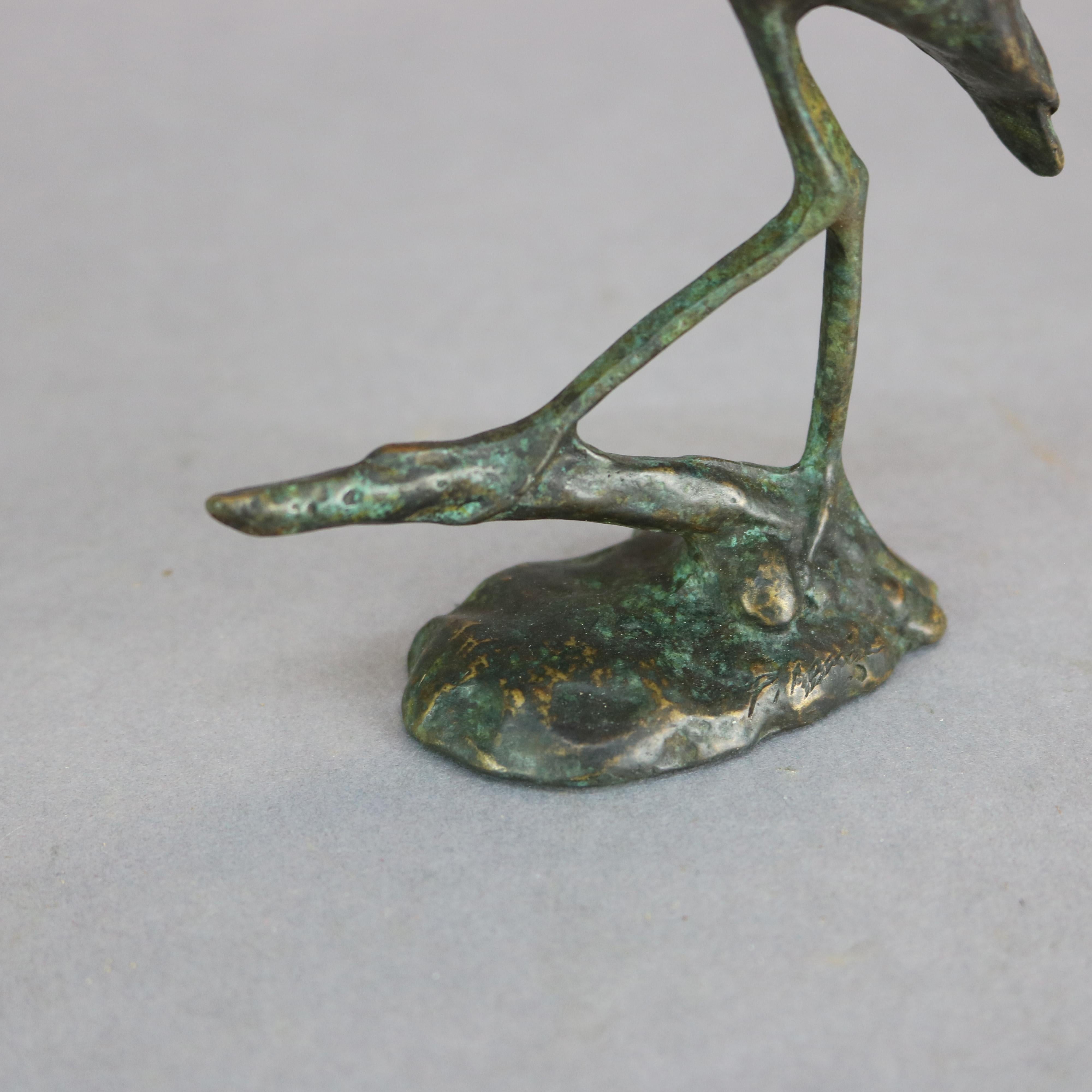 20th Century Antique French Bronze Sculpture of Great Blue Heron in Marsh, Circa 1910