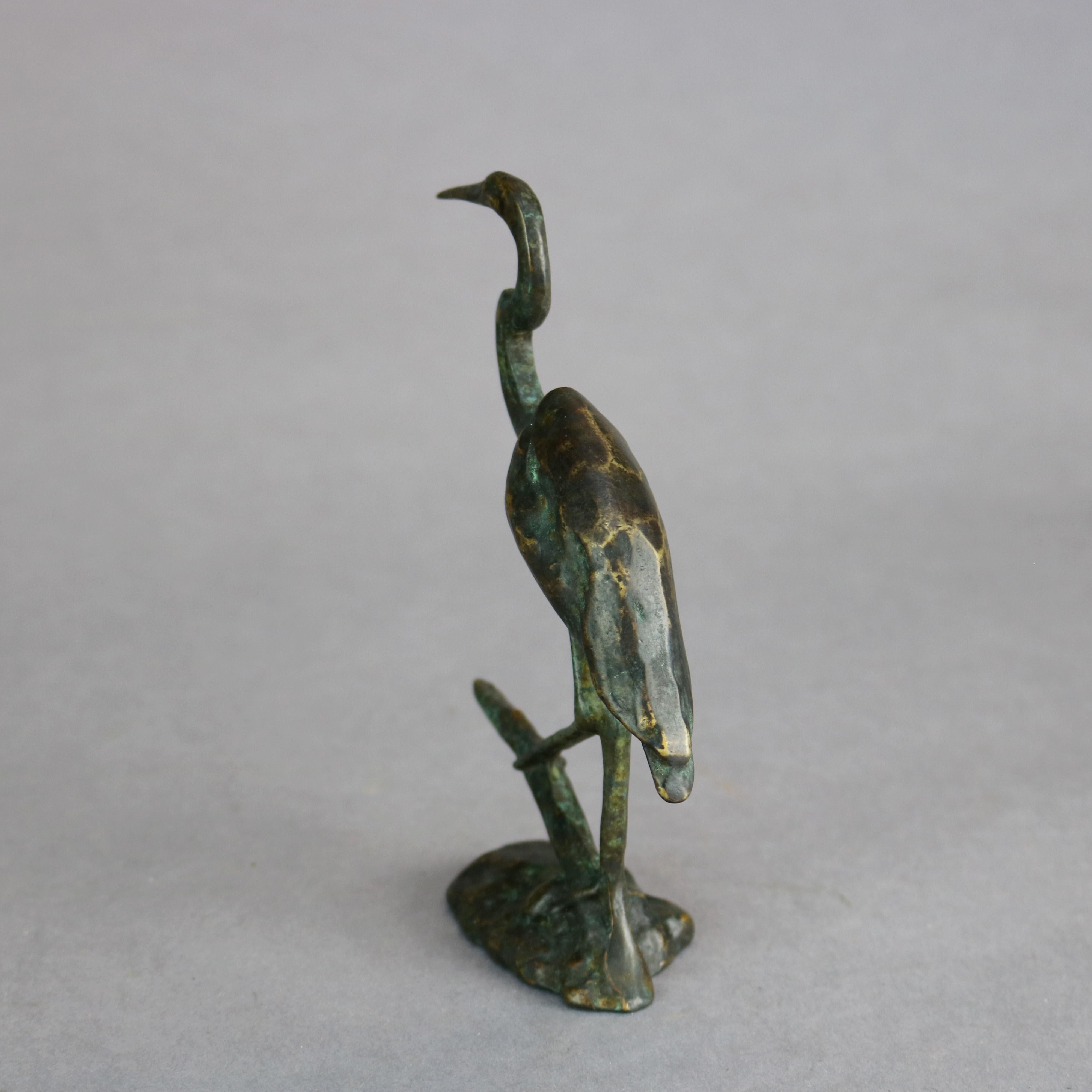 Antique French Bronze Sculpture of Great Blue Heron in Marsh, Circa 1910 1