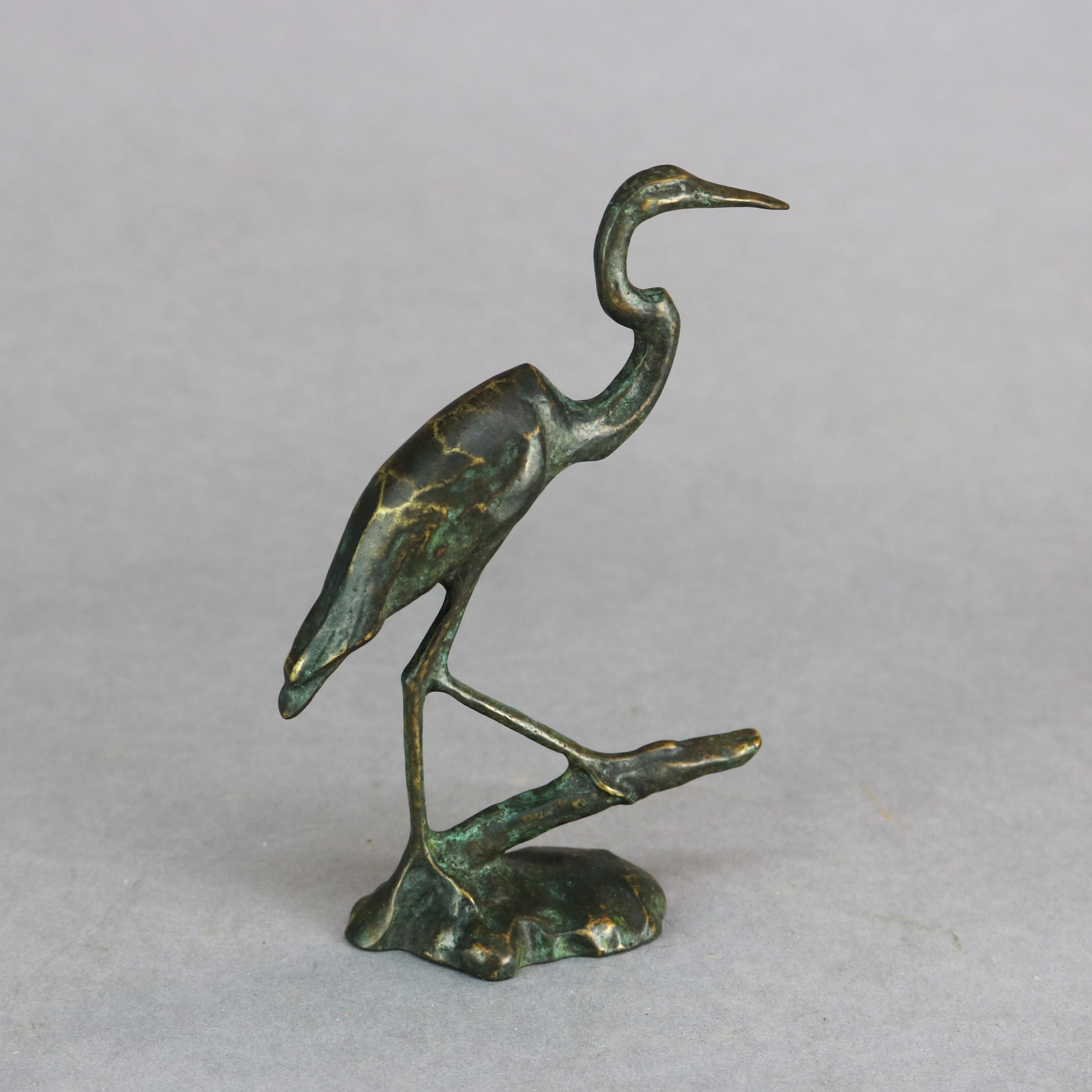 Antique French Bronze Sculpture of Great Blue Heron in Marsh, Circa 1910 2