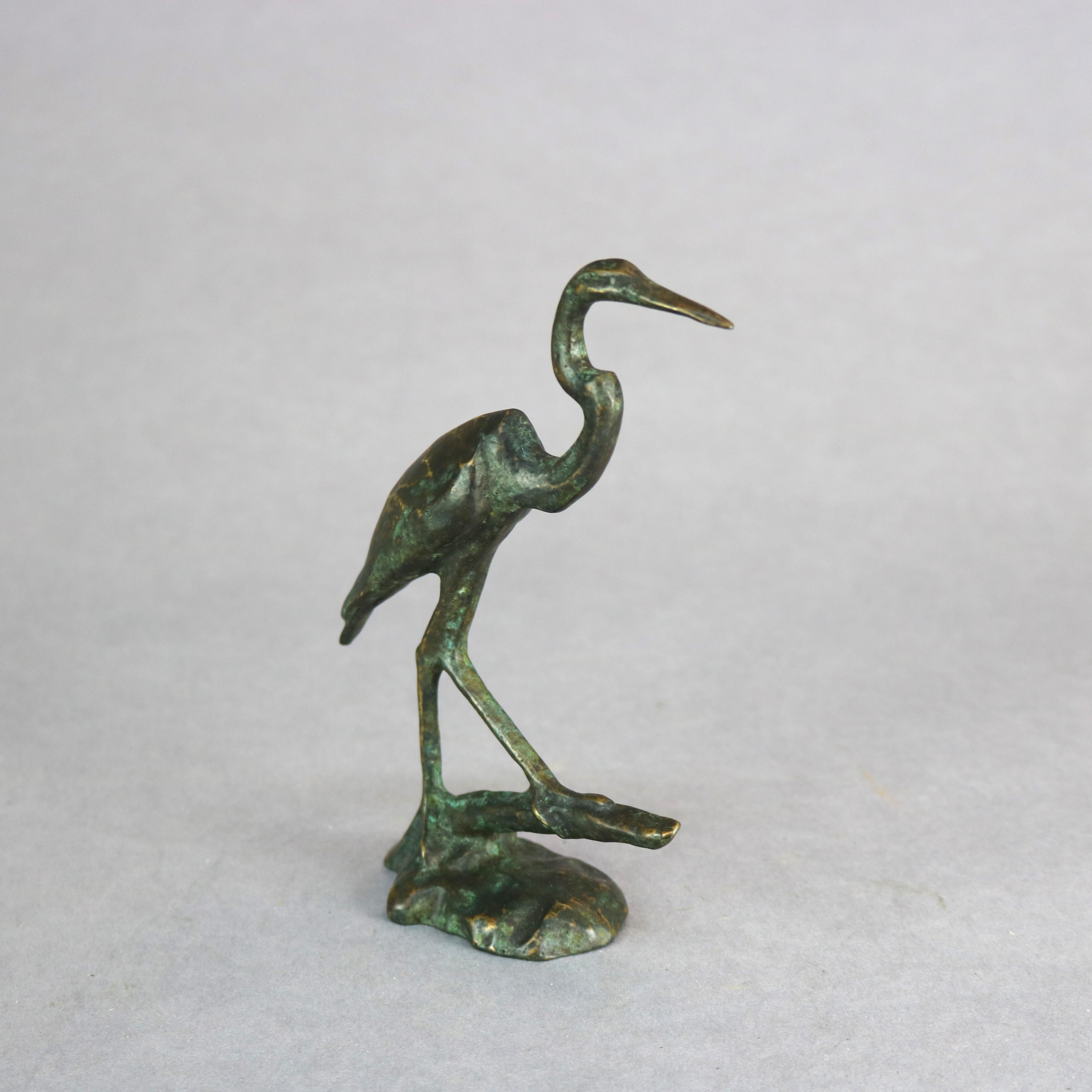 Antique French Bronze Sculpture of Great Blue Heron in Marsh, Circa 1910 3