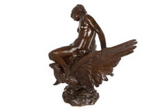 Antique French Bronze Sculpture of Hébé & Jupiter's Eagle by Jules P. Roulleau