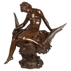 Antique French Bronze Sculpture of Hébé & Jupiter's Eagle by Jules P. Roulleau