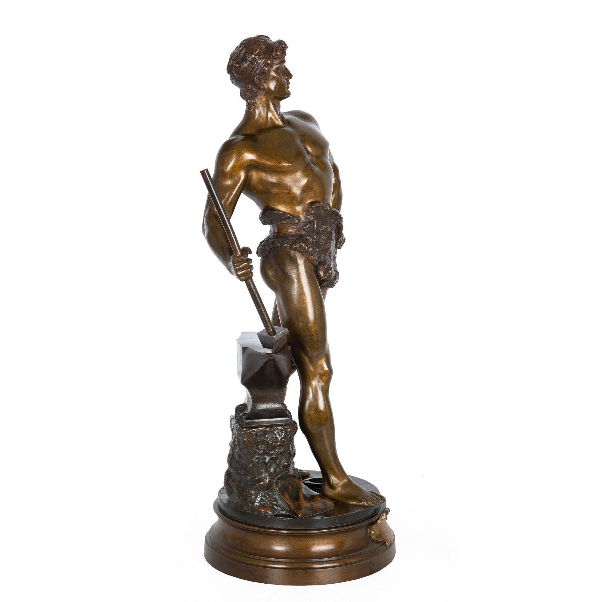 Romantic Antique French Bronze Sculpture of “Le Trevail” by Maurice Constant