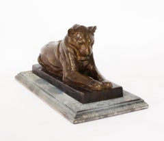 Antique French Bronze Sculpture of Lioness by Louis Riche Early 20th Century