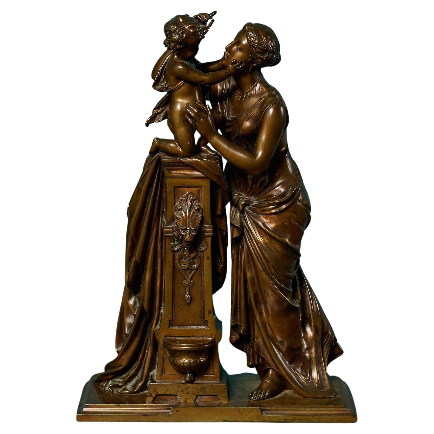 Antique French Bronze Sculpture of Mother & Child