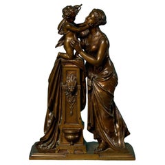 Antique French Escultura de Bronce de Madre y Niño